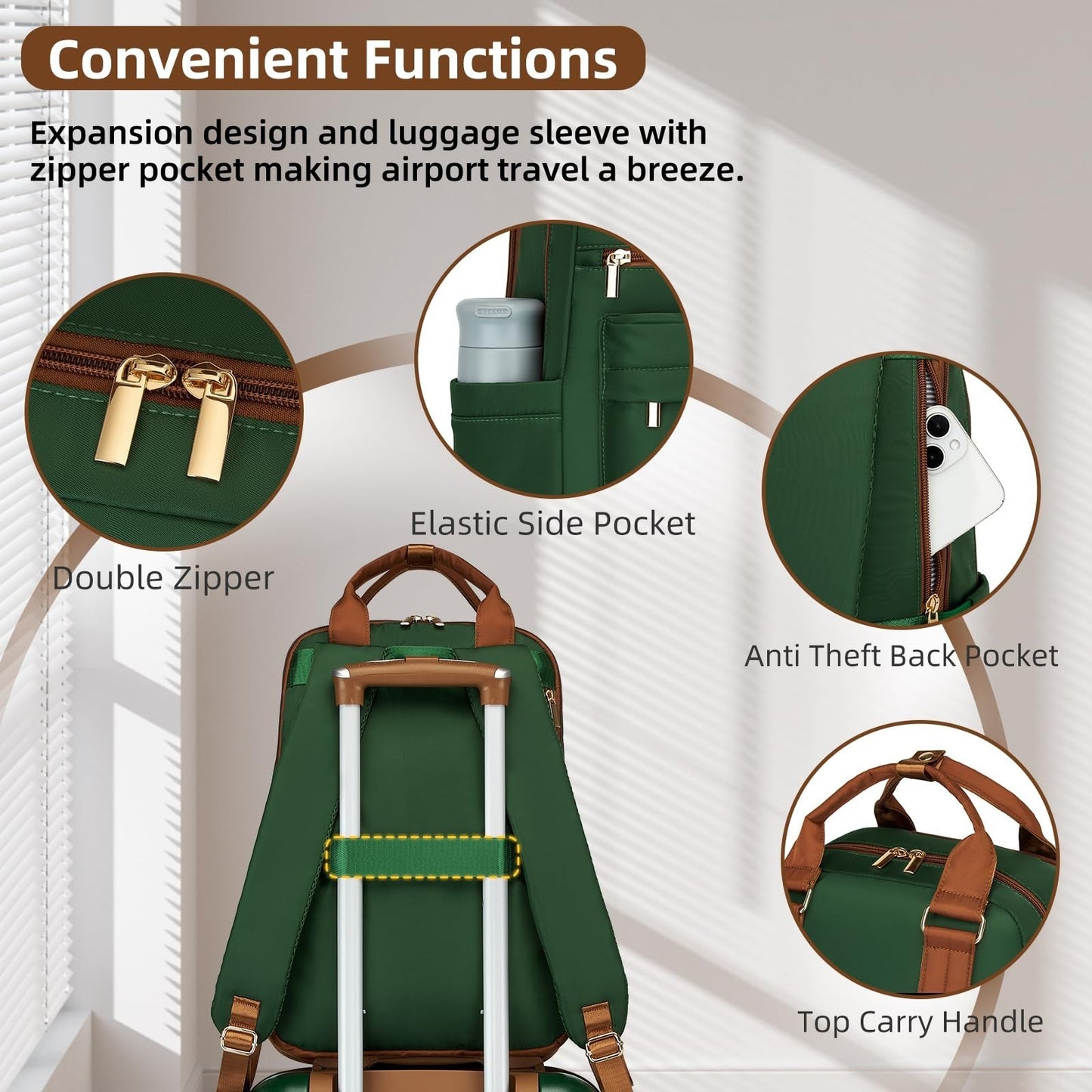 Expandable 3-Piece Carry-On Luggage Set, Green - Airline Approved, 360° Spinner5