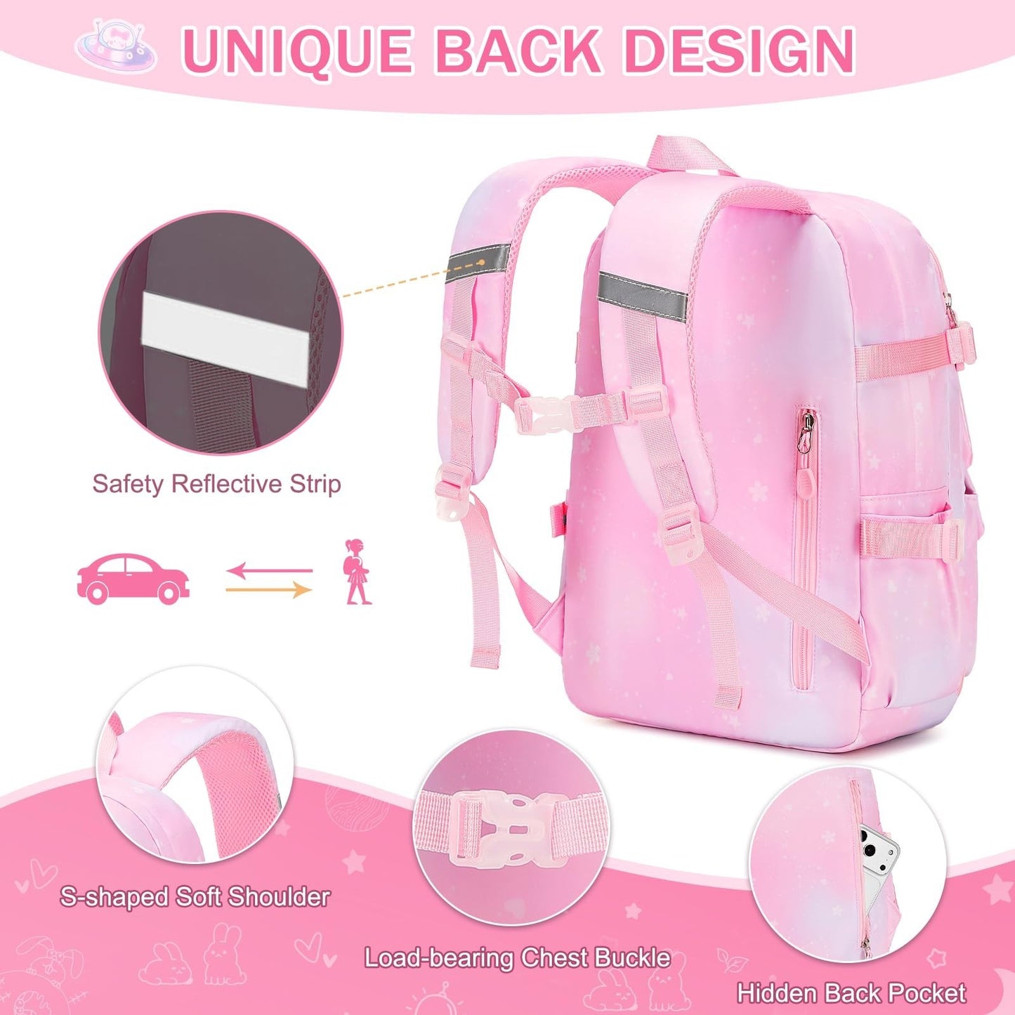 Kawaii Bunny Girls Backpack Set 3PCS   School Bag with Lunch Box & Pencil Case,4