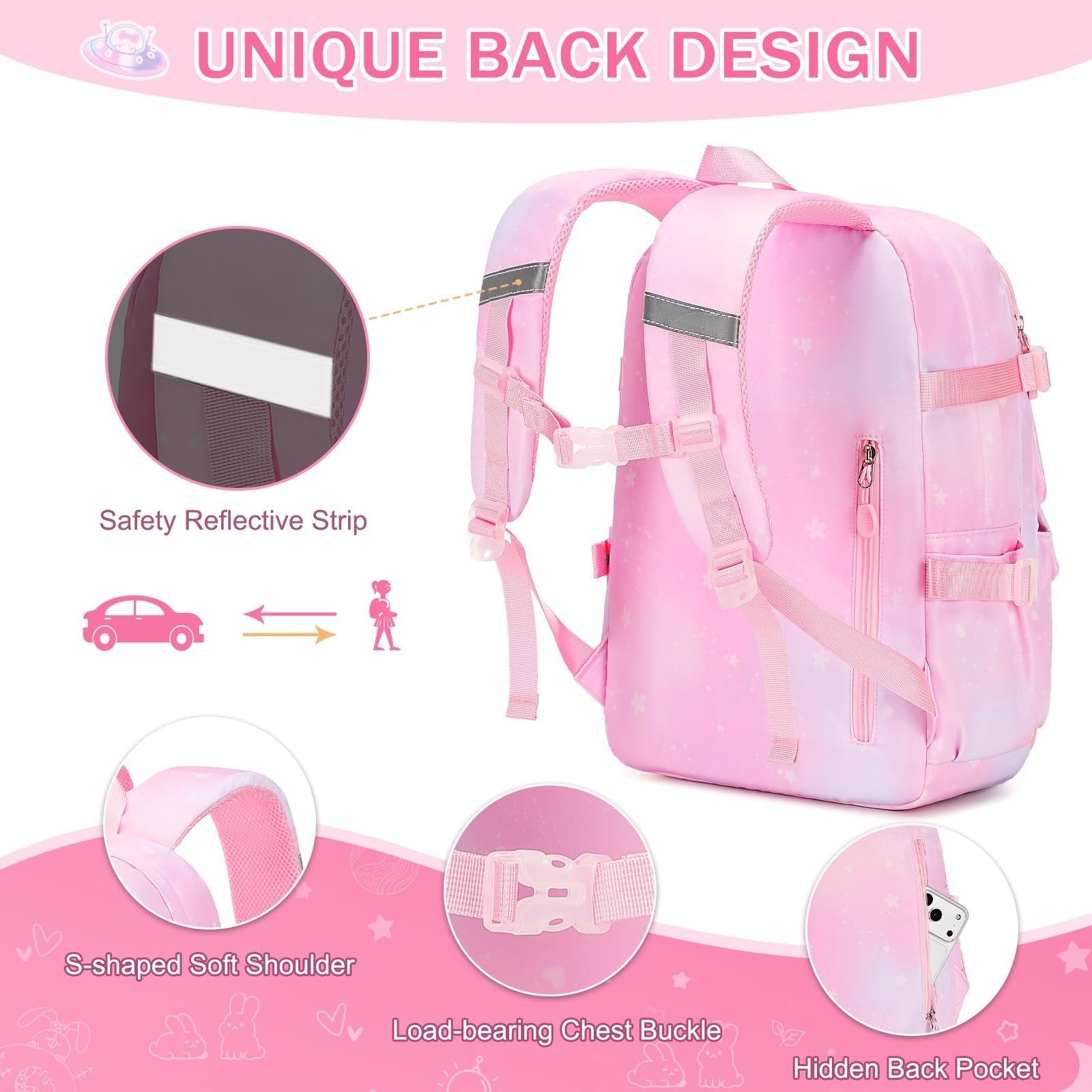 Kawaii Bunny Girls Backpack Set 3PCS   School Bag with Lunch Box & Pencil Case,4