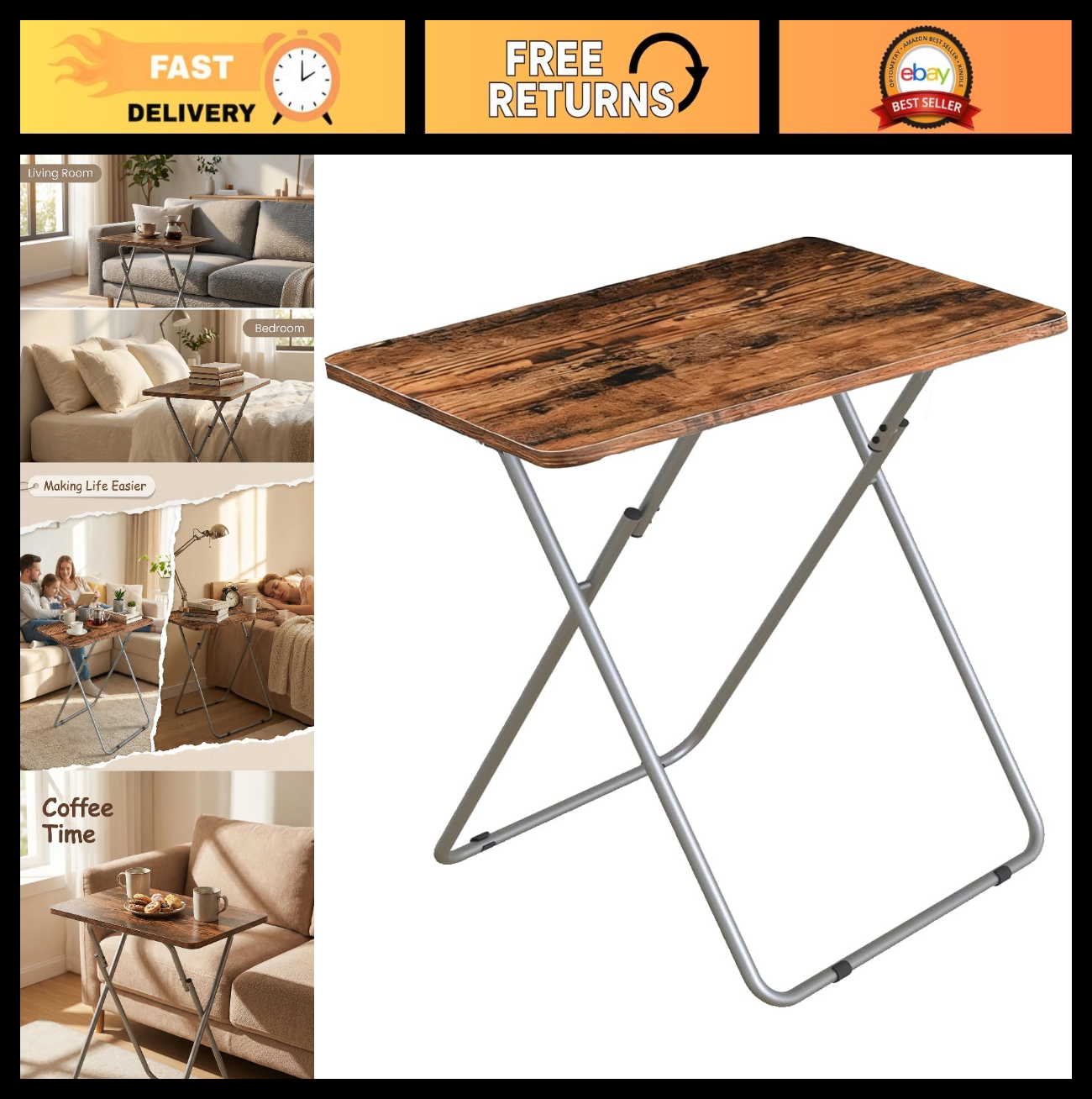 Folding TV Tray Table - Sturdy Snack Table for Couch, Sofa, Bed - No Assembly, C0