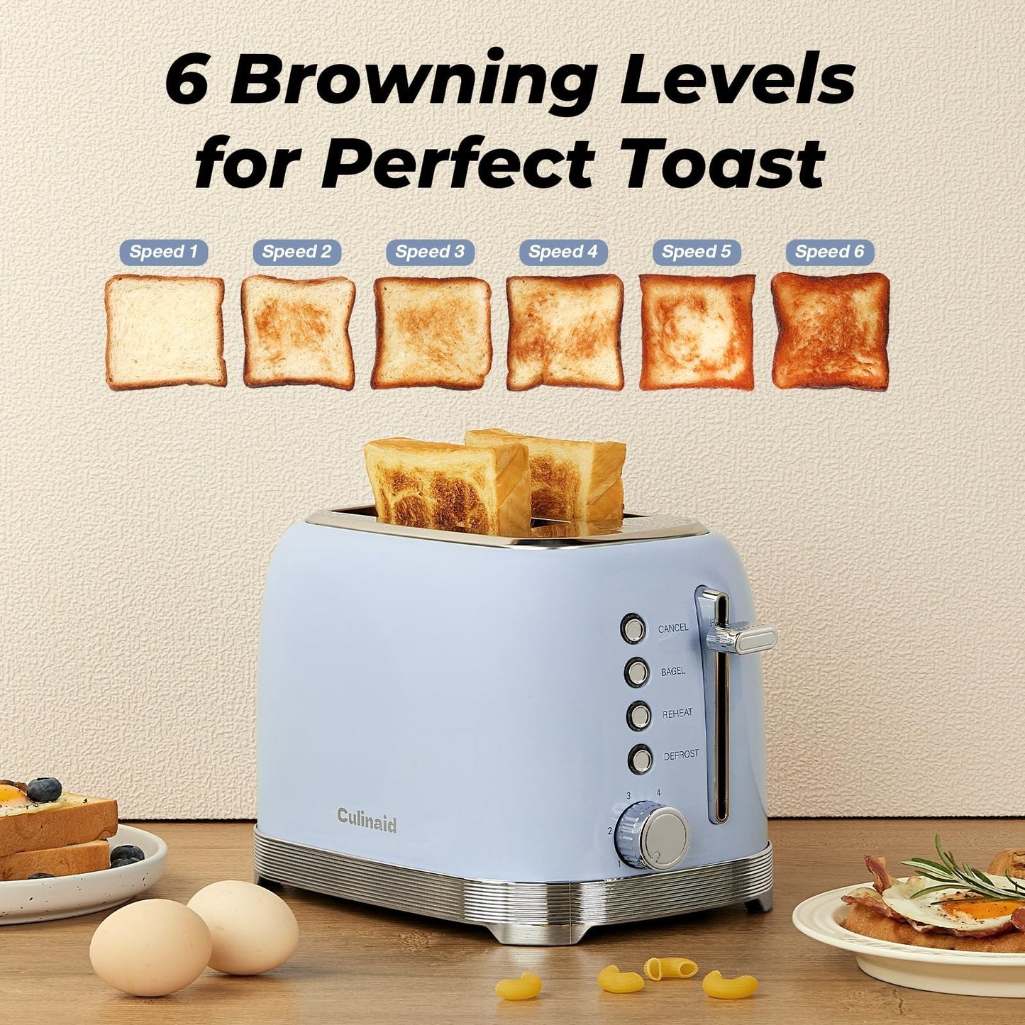 Retro 2 Slice Stainless Steel Toaster, Blue   Stylish Kitchen Appliance, Fast To4