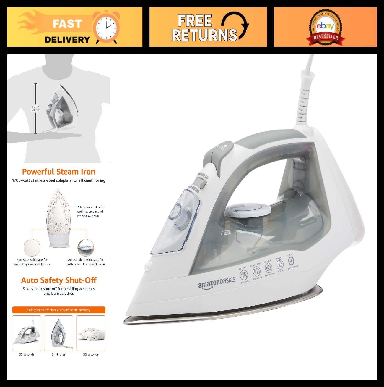 1700W Handheld Steam Iron & Garment Steamer - Auto Shut-Off, Anti-Drip, Wrinkle0
