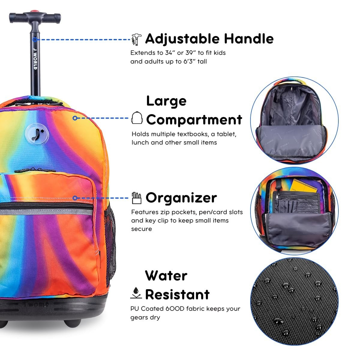 Kids Rolling Backpack with Wheels, 18" School Bookbag for Girls & Boys, Durable5