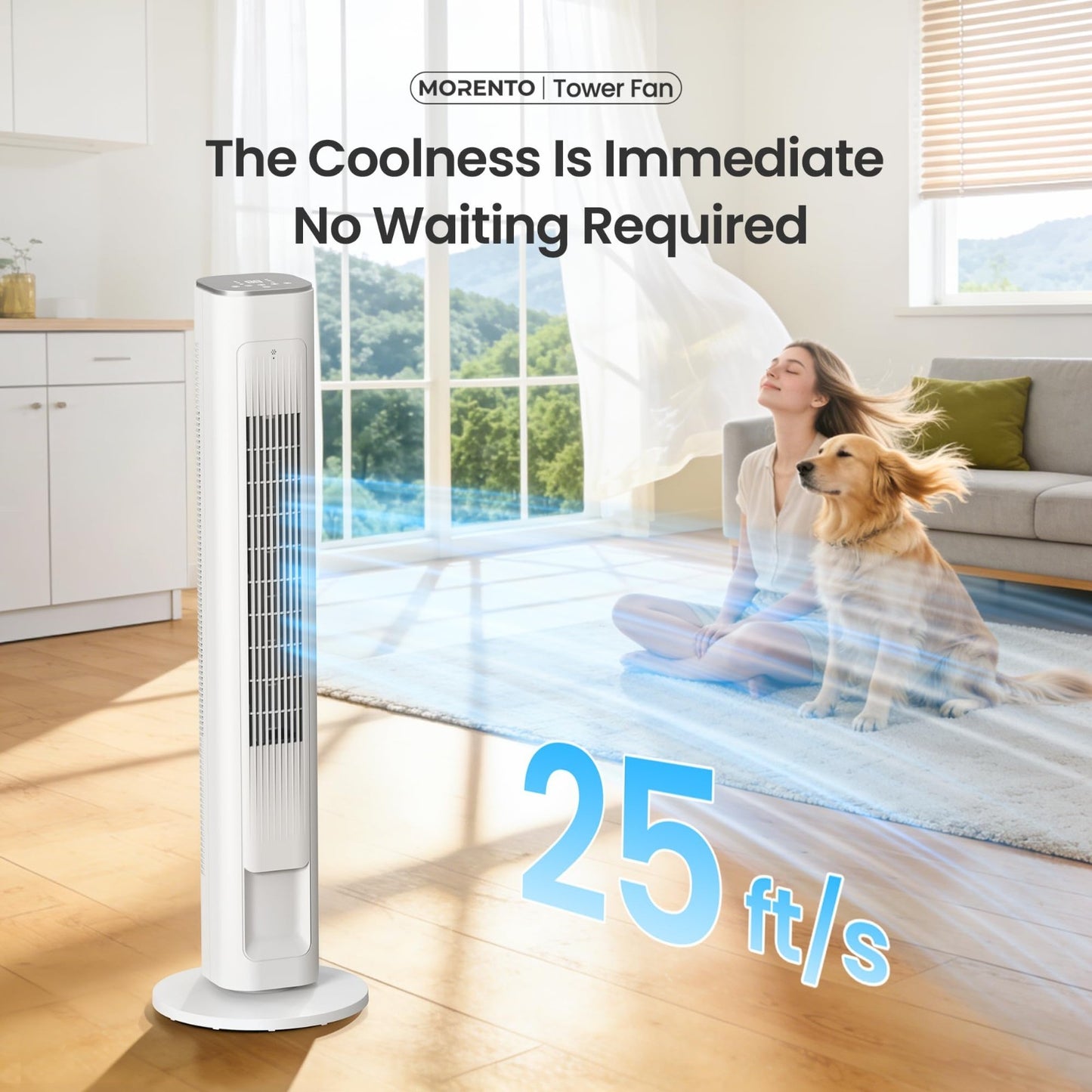 43" Smart Tower Fan   90° Oscillation, 12H Timer, 4 Modes & Speeds, Quiet 28dB,4
