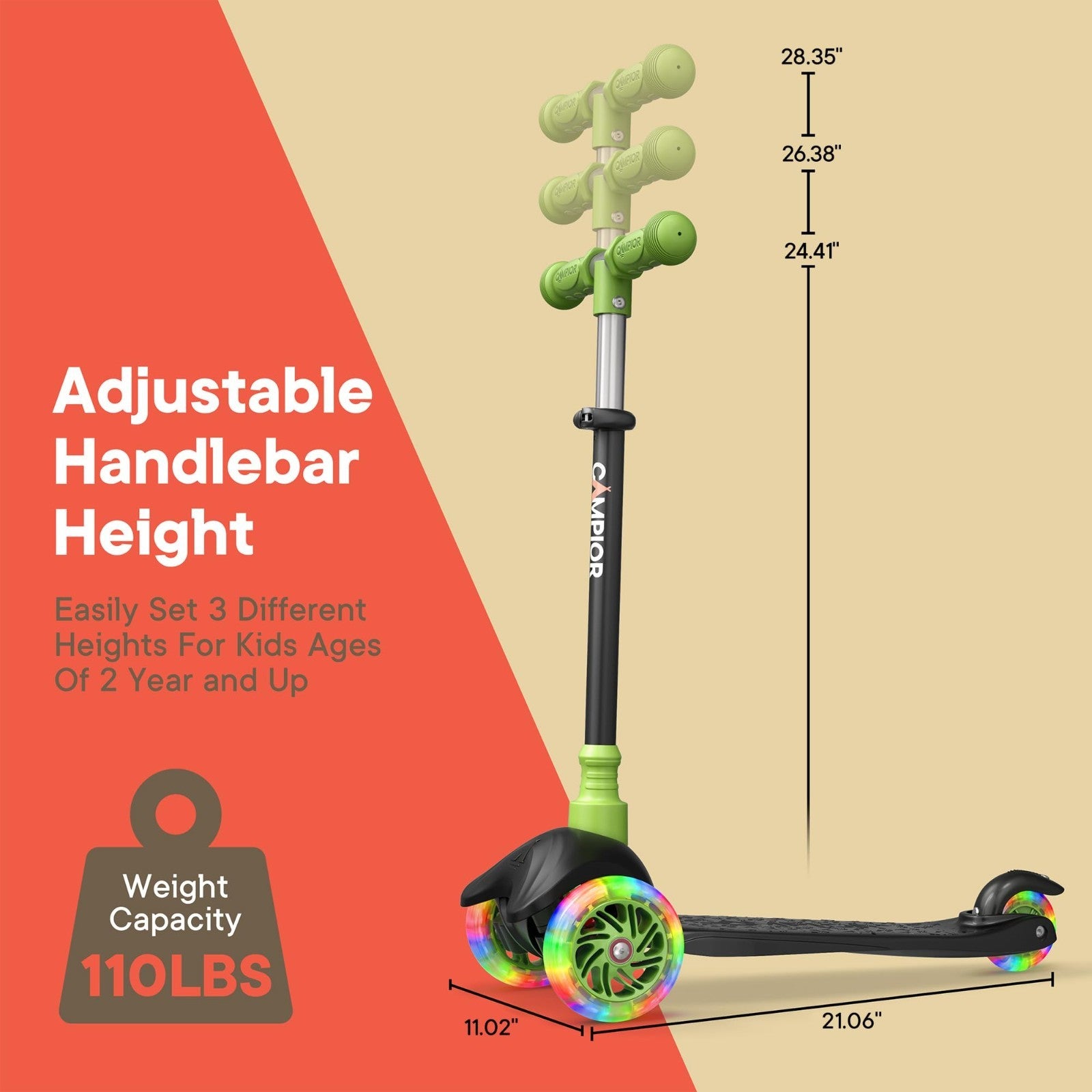 Mini 3-Wheel Scooter for Kids - Lean-to-Steer, LED Light-Up Wheels, Adjustable H5