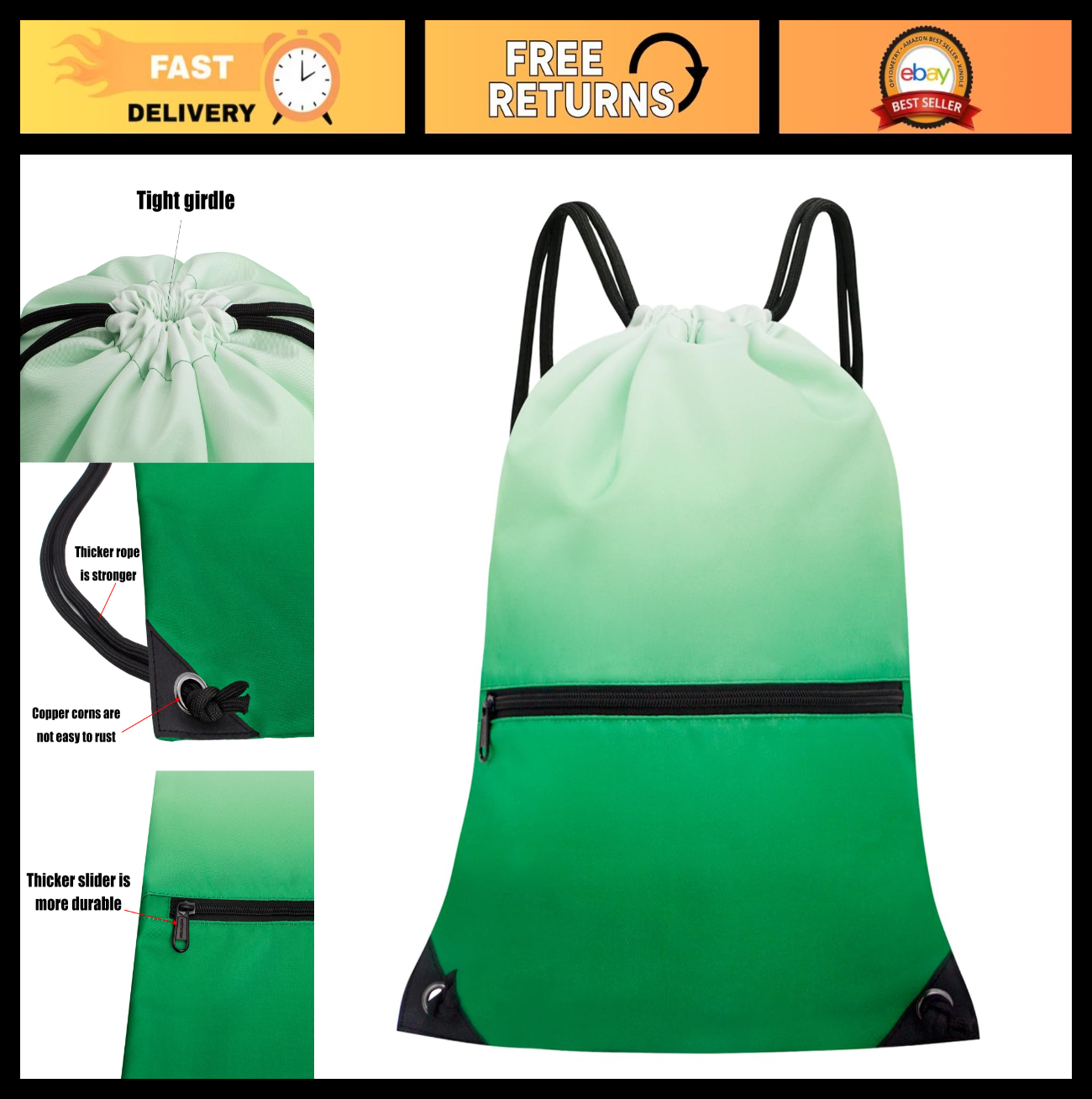 Drawstring Backpack Gym Bag, Lightweight Sport Sackpack for Travel & Fitness0