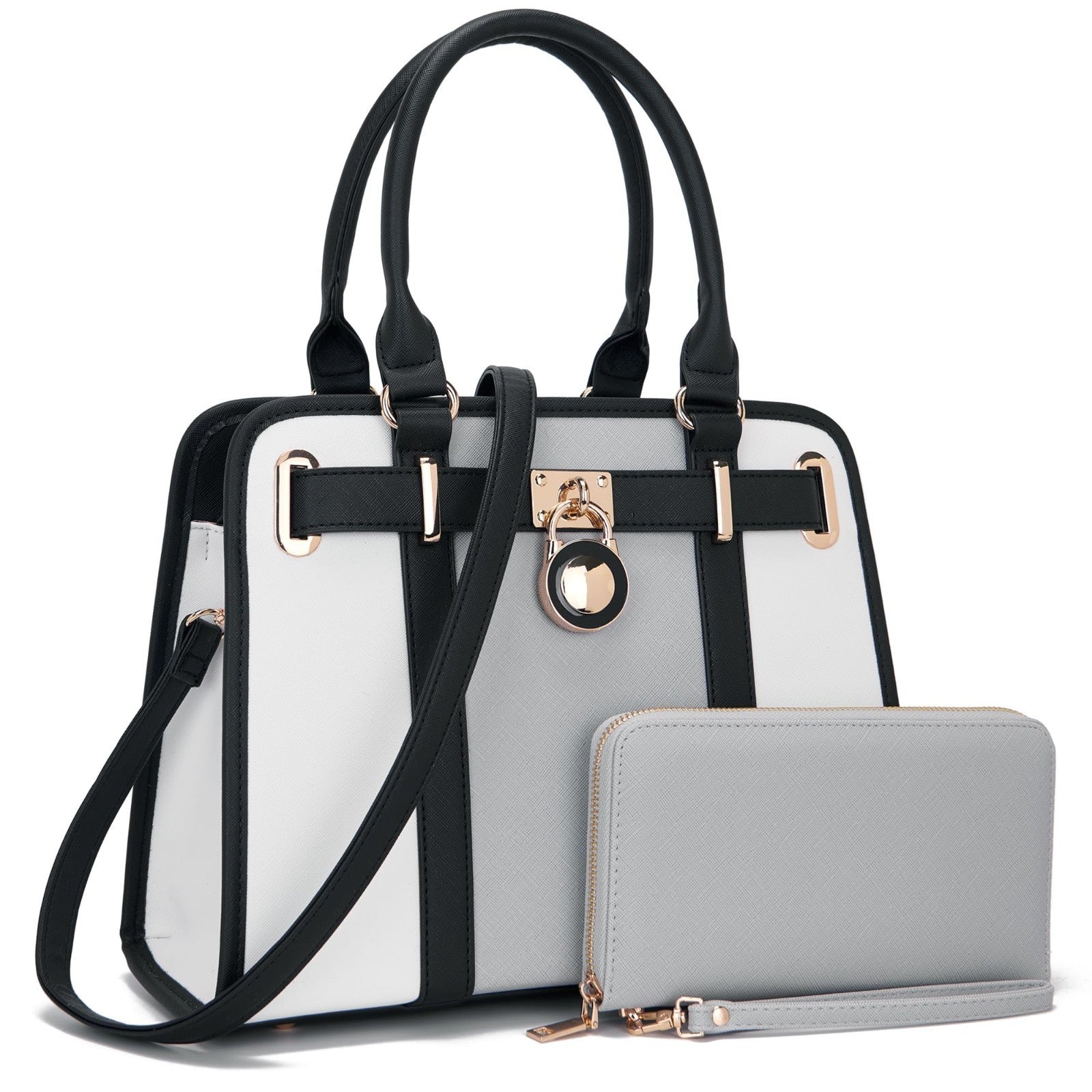Stylish Structured Satchel Tote Handbag Set for Women with RFID Wallet - Fashion8