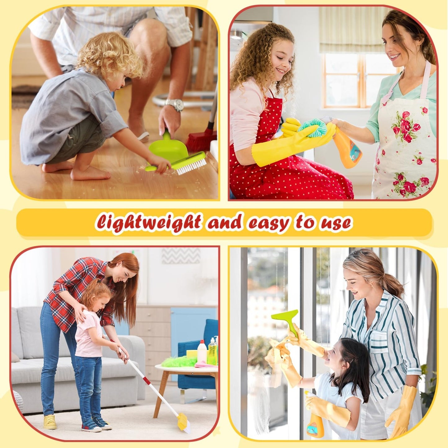 Kids Cleaning Toy Set - 6PCS Broom & Dustpan Pretend Play for Ages 3-6, Role Pla3