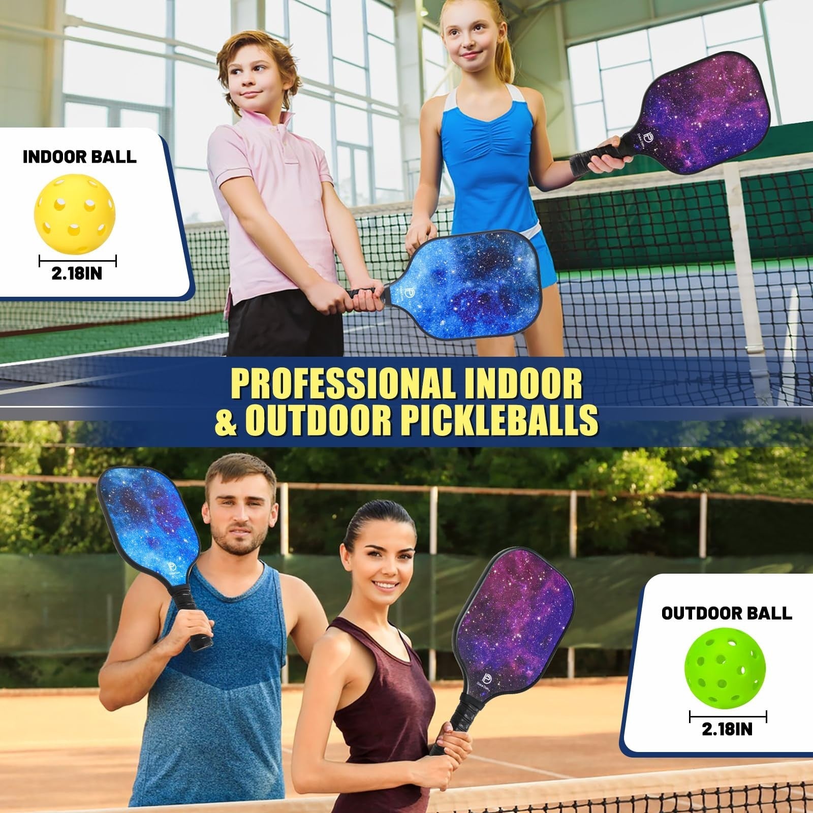 Pickleball Paddles Set of 2/4 - USAPA Approved, Fiberglass/Graphite Rackets, Car4