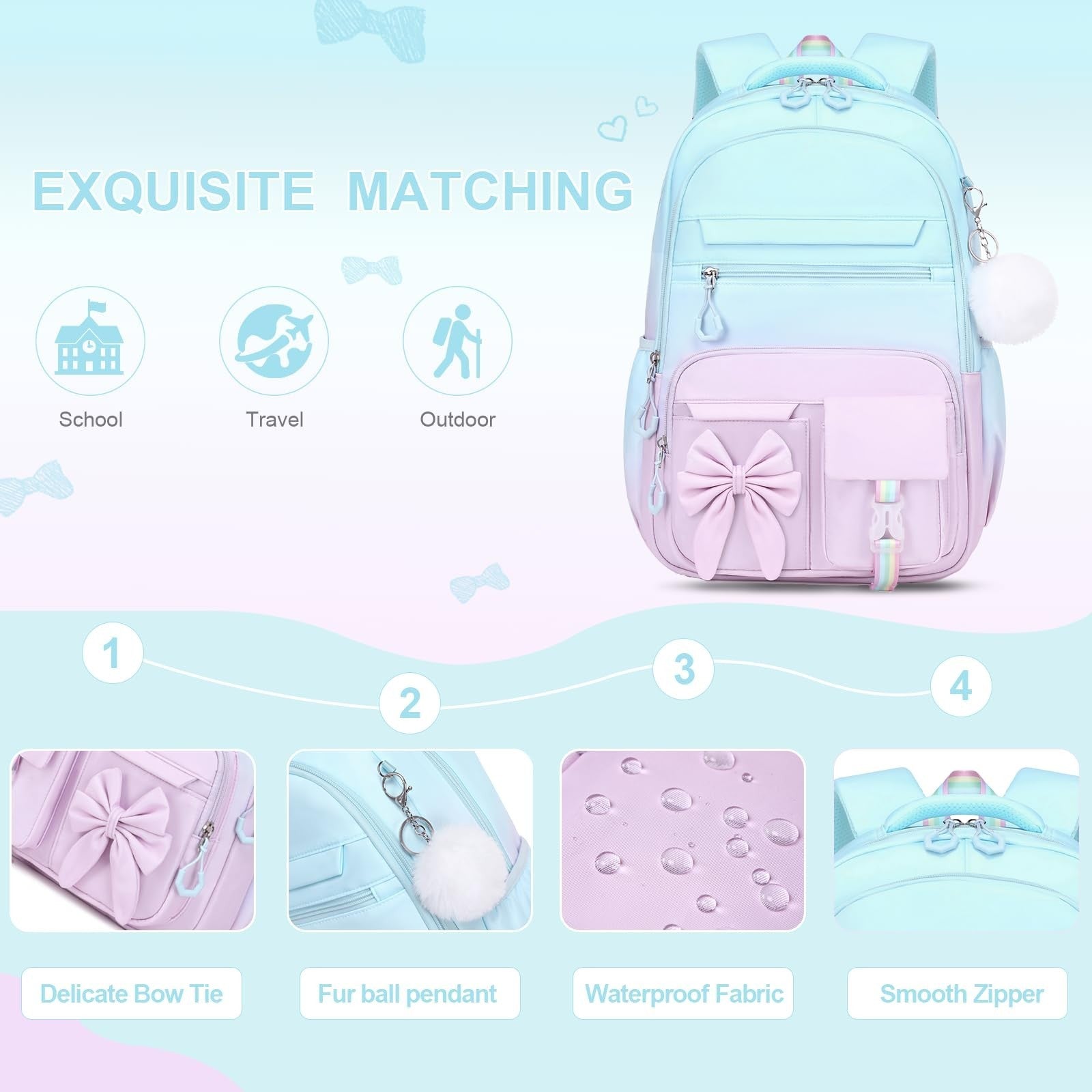 Cute Girls Backpack Set with Lunch Bag & Pencil Case   Stylish School Bag for Ki5