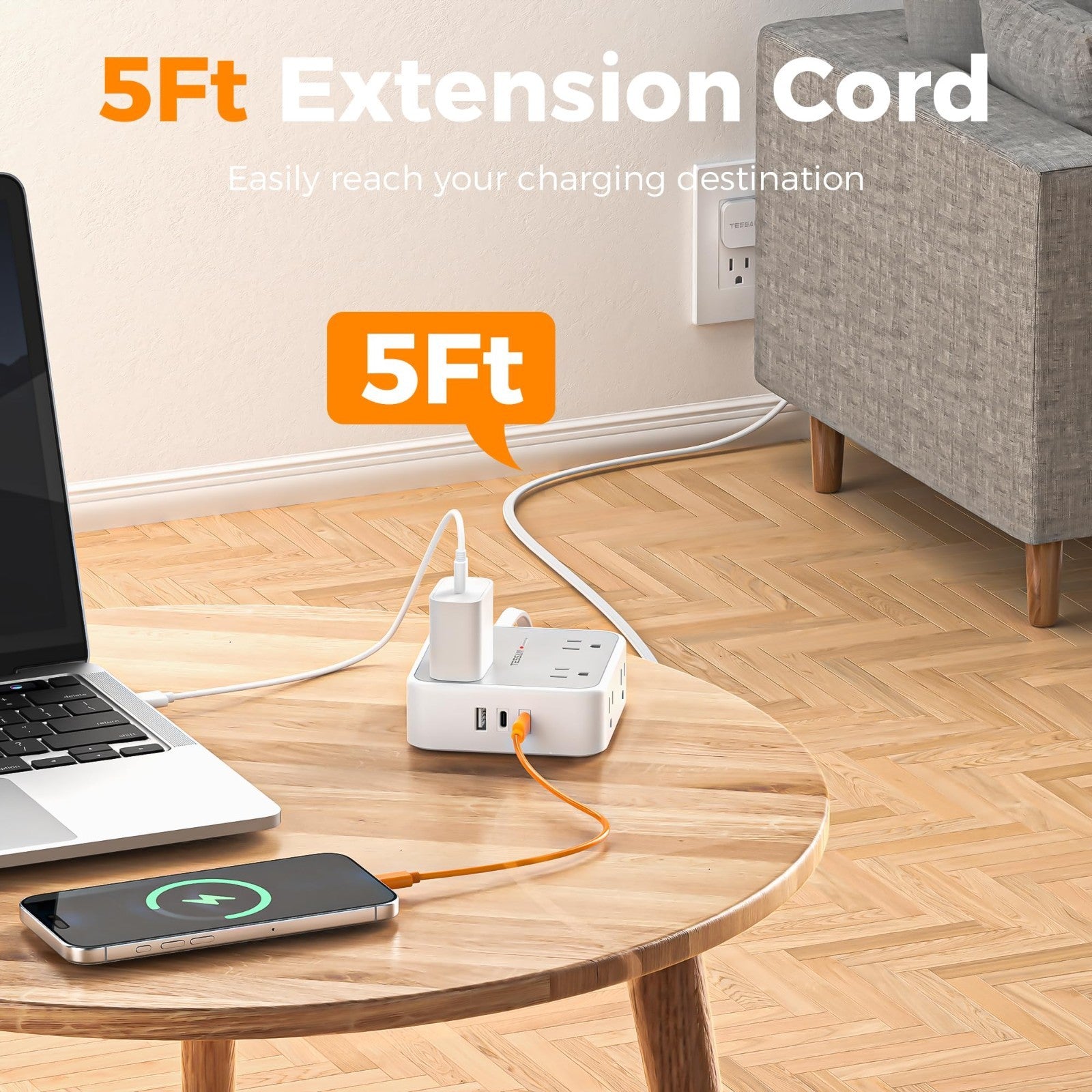 Surge Protector Power Strip 900J Protection, 5 Ft, 6 Outlets, Grey Color3
