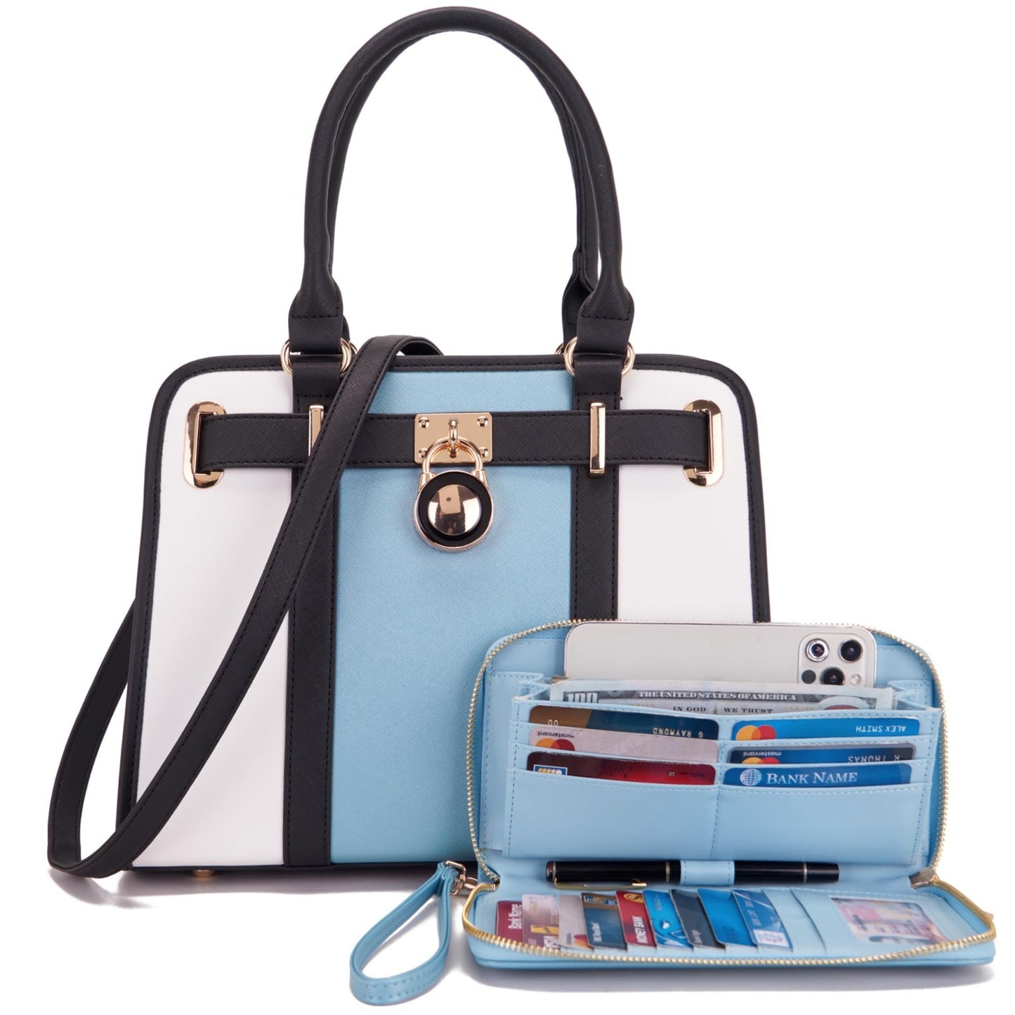 Structured Satchel Tote Handbag Set for Women - Stylish Purses with RFID Wallet7