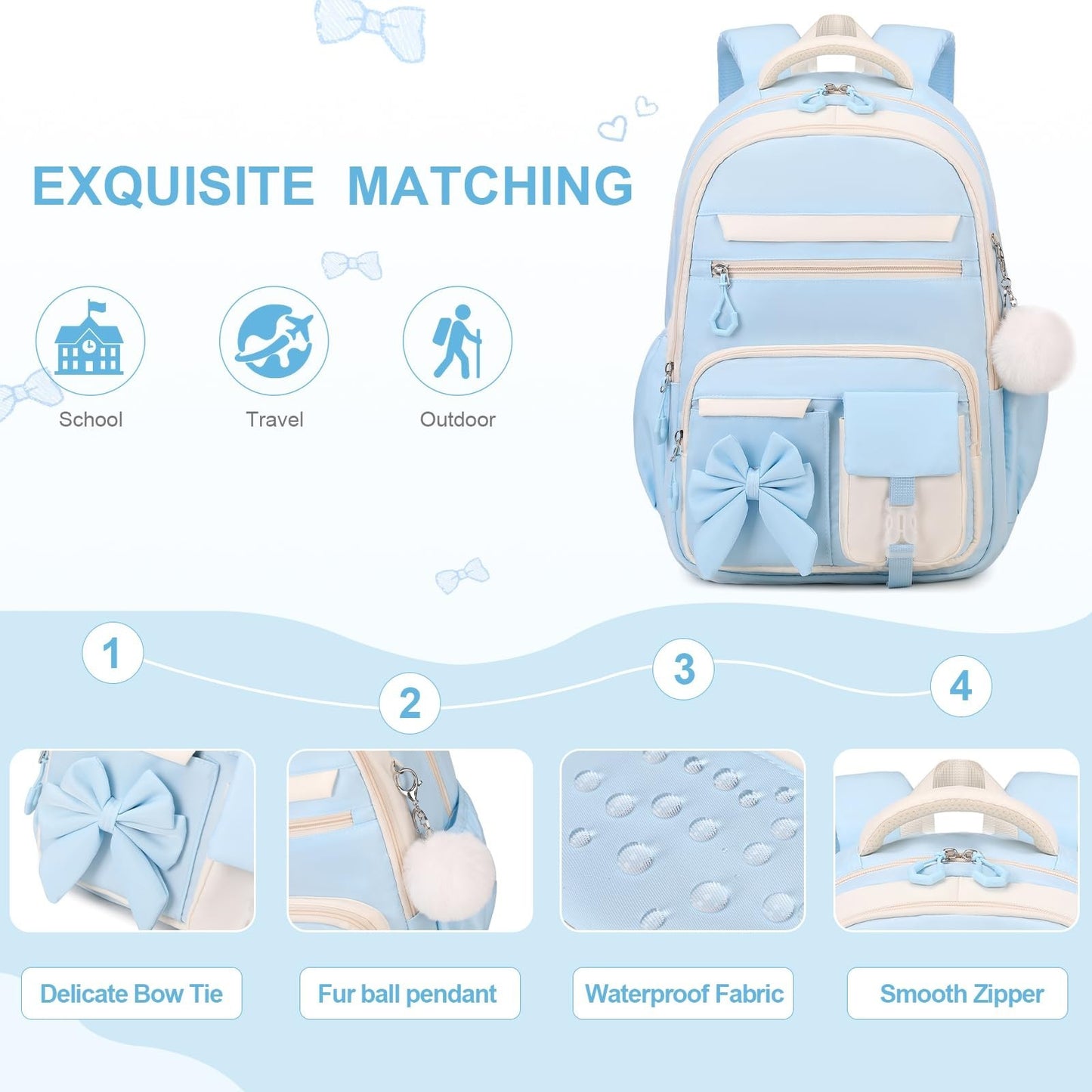 Cute Girls Backpack Set with Lunch Bag & Pencil Case   Stylish School Bag for Ki5