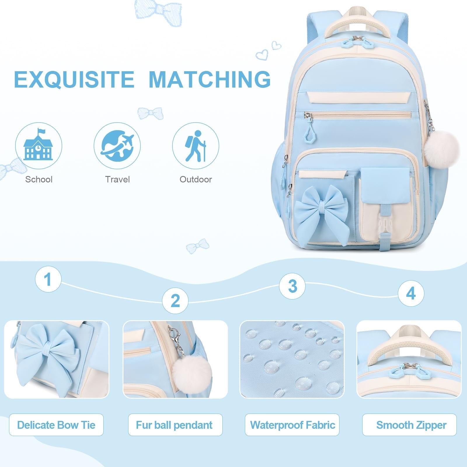 Cute Girls Backpack Set with Lunch Bag & Pencil Case   Stylish School Bag for Ki5