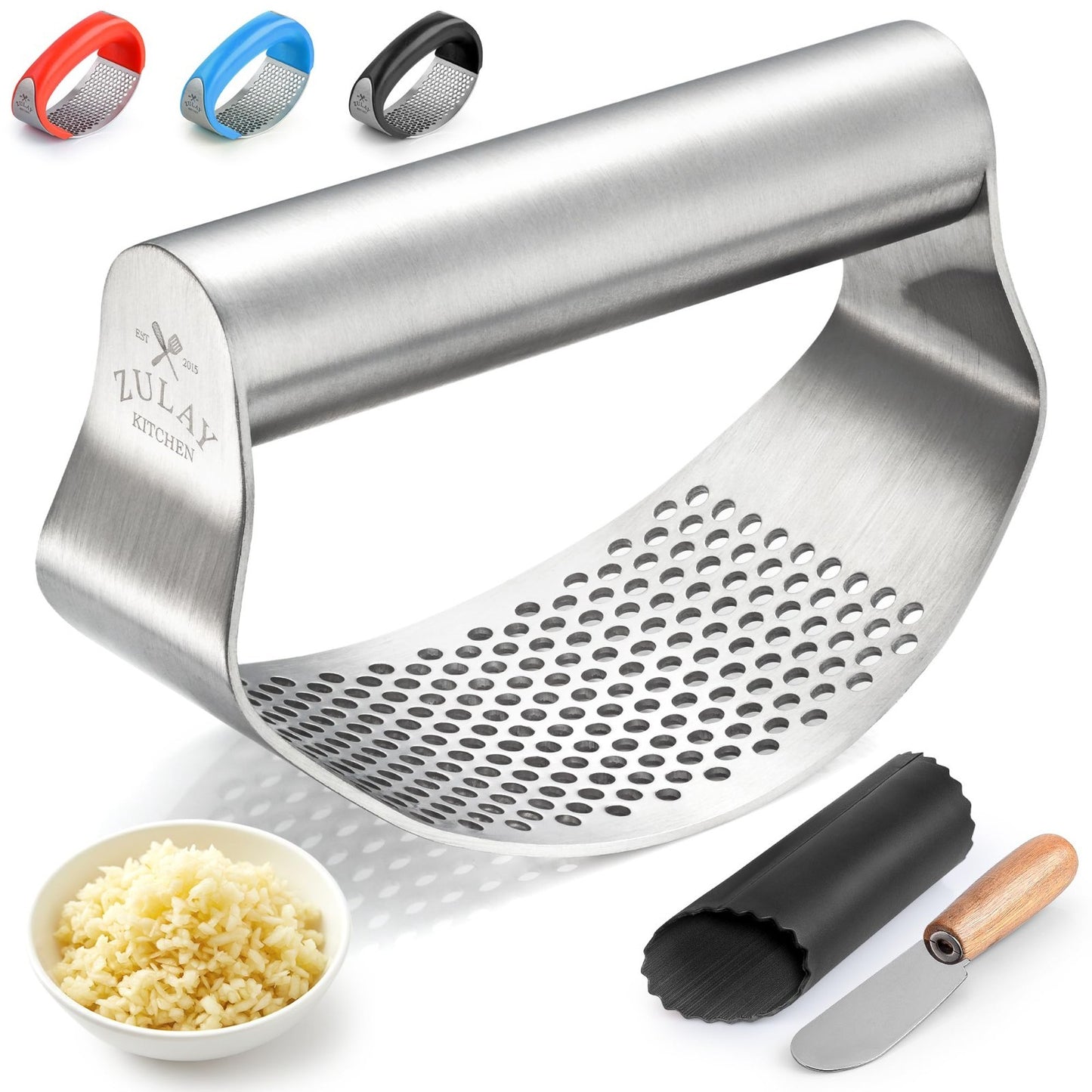 Stainless Steel Garlic Press Rocker Set   Durable Mincer Tool, Easy Clean, Peele1