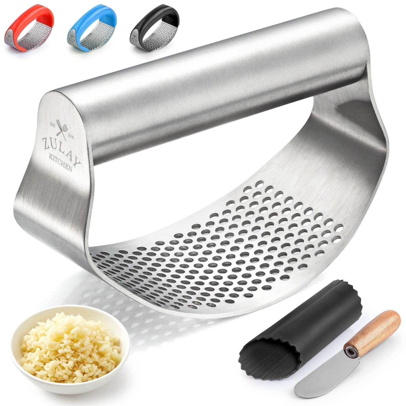 Stainless Steel Garlic Press Rocker Set   Durable Mincer Tool, Easy Clean, Peele1