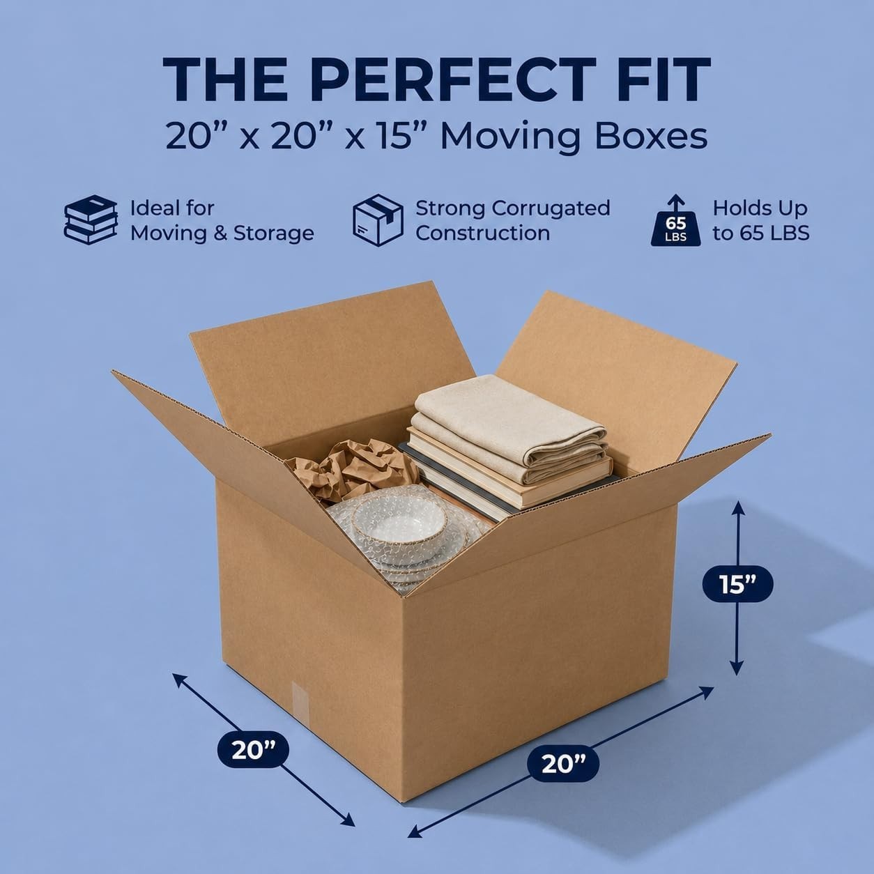Large Corrugated Moving Boxes 20"x20"x15" (6 Pack)   Heavy Duty Shipping & Stora2