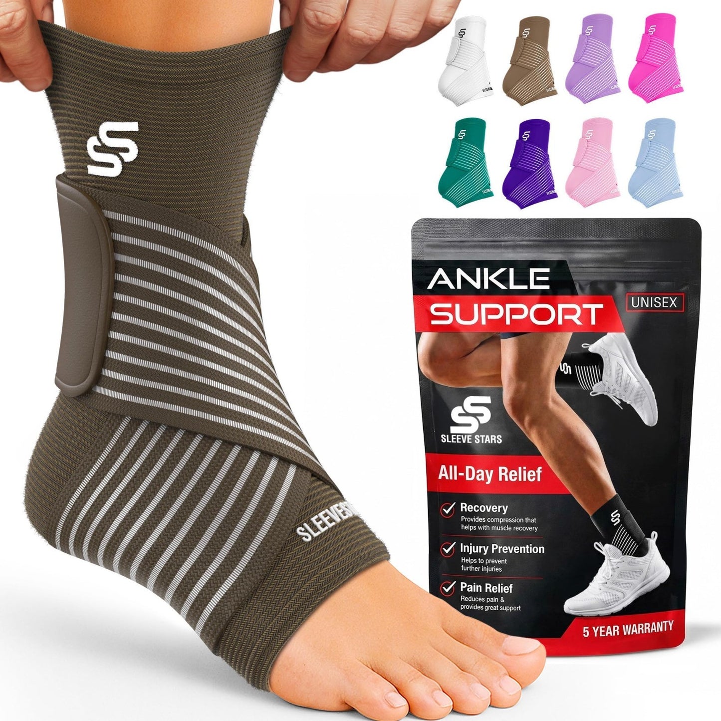 Ankle Brace Compression Sleeve for Sprains & Plantar Fasciitis Relief, Adjustabl1