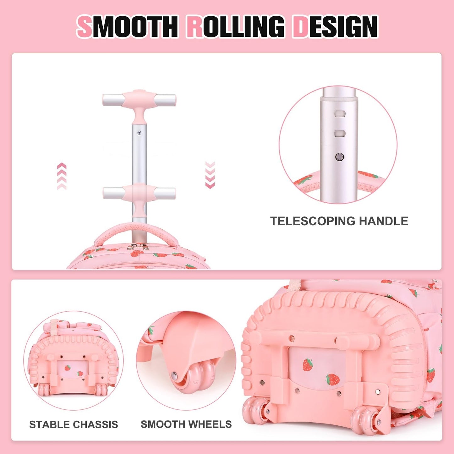 Rolling Backpack for Girls with Lunch Bag & Pencil Pouch   Wheeled Bookbag for S3