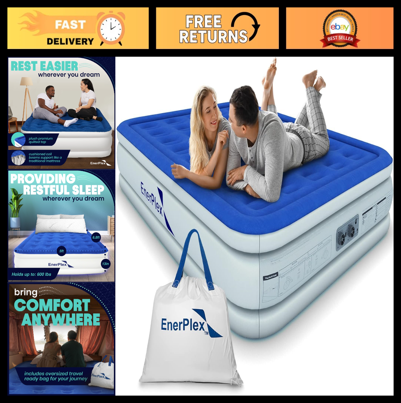 Self Inflating Air Mattress with Built in Pump & Neck Support   Portable Inflata0