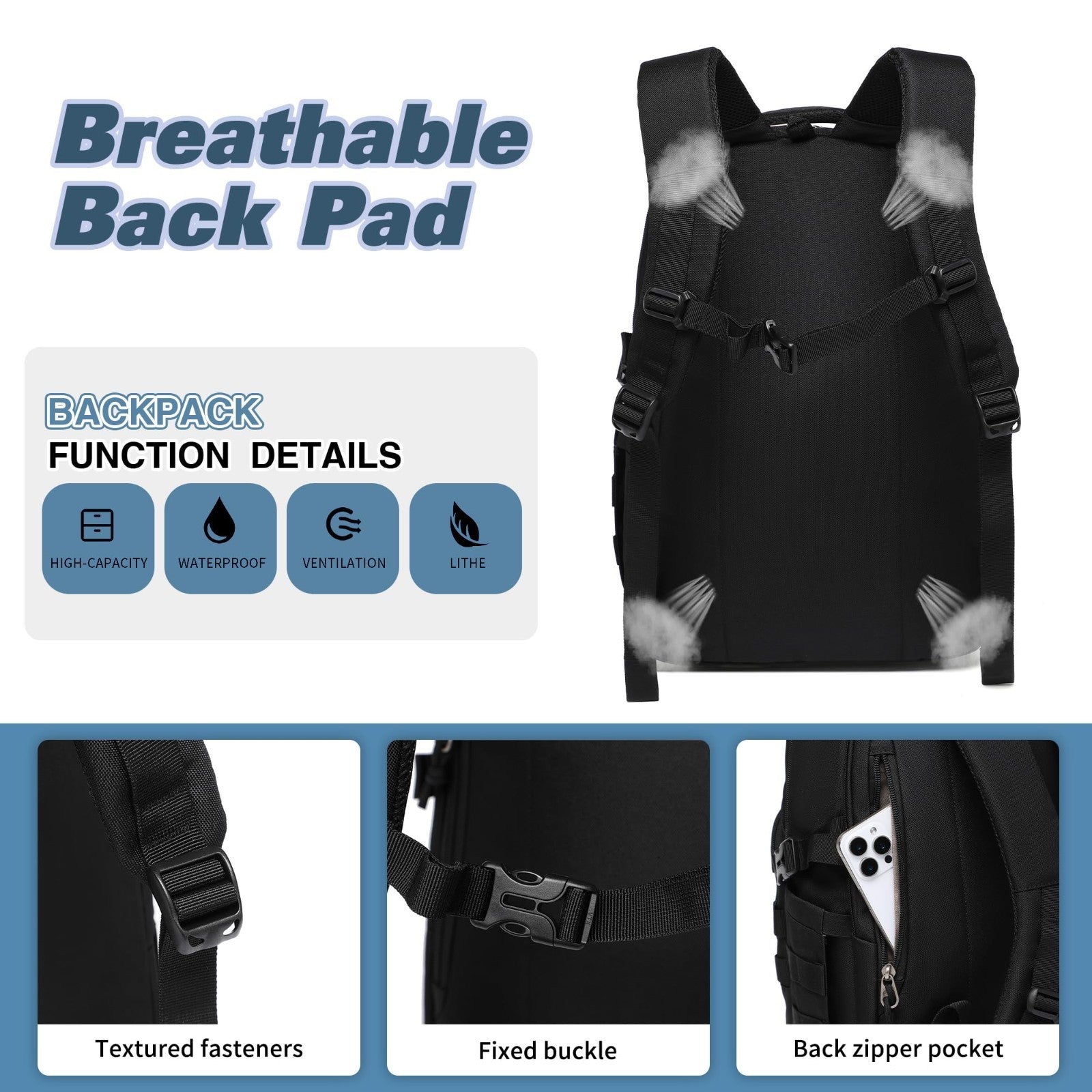 Tactical Military Backpack for Men   Small Black Assault Bag, Outdoor Gear5