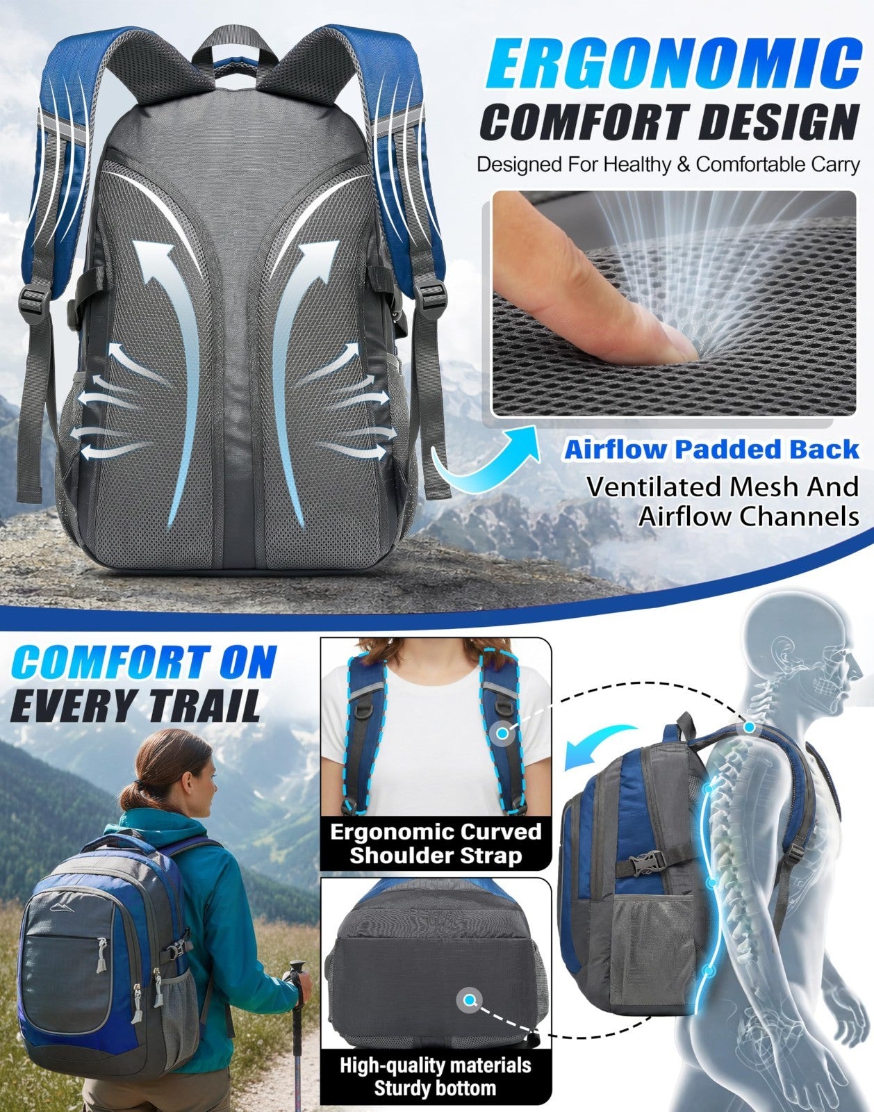 Extra Large Multi Compartment Backpack for College, Travel, Business & Hiking  4