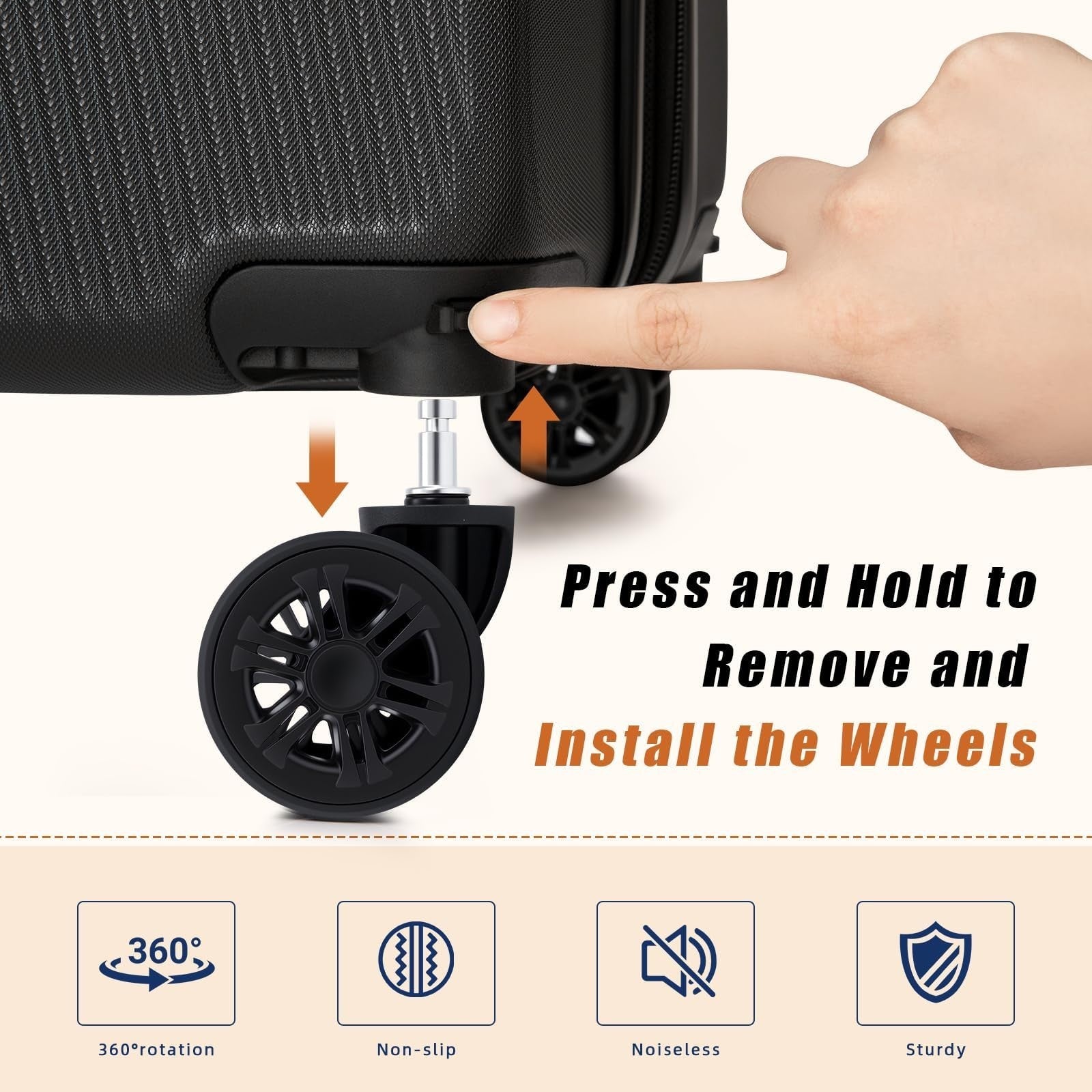 5-Piece Hardshell Luggage Set with Spinner Wheels | ABS Suitcases 20/24/28" Blac3