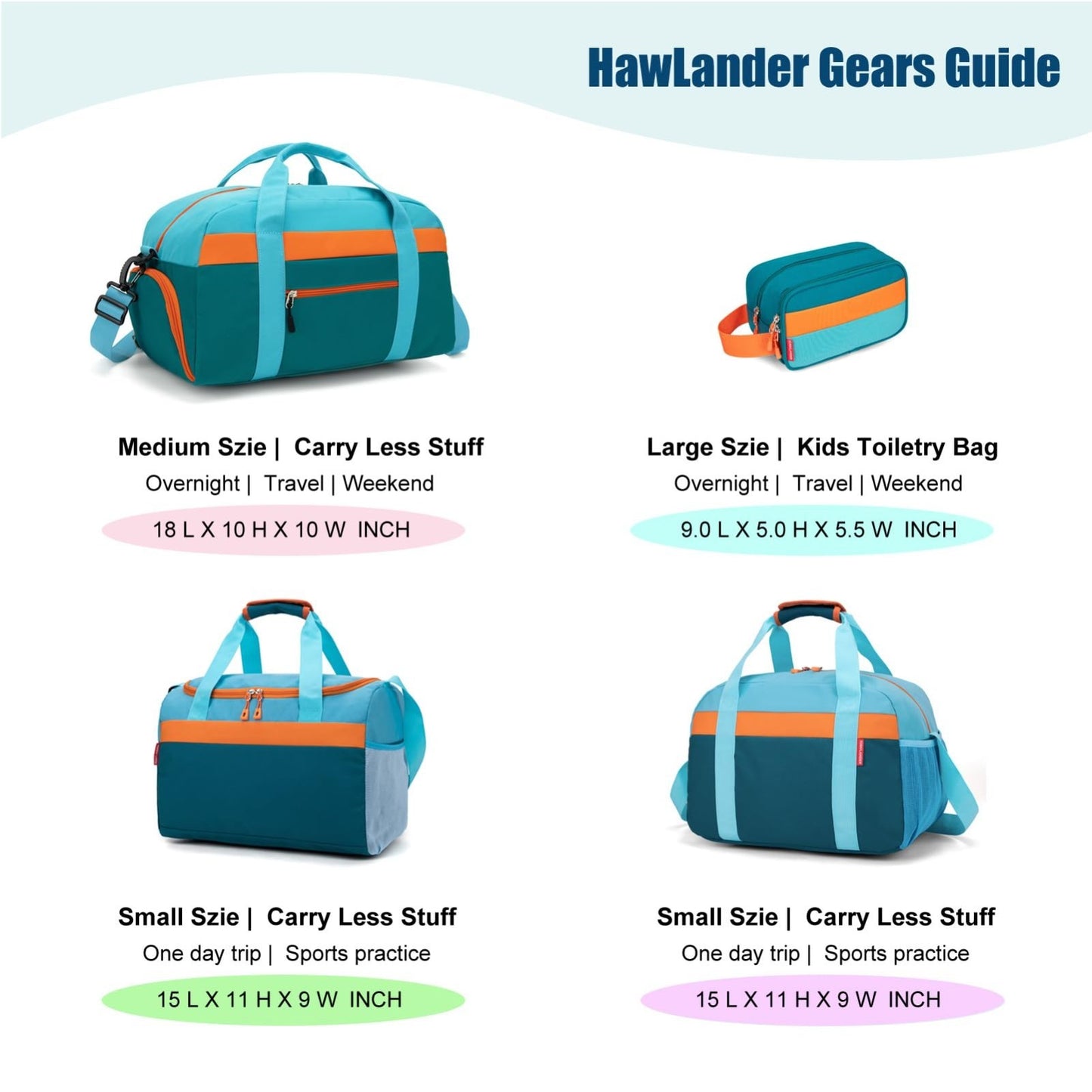 Spacious Teal Blue Kids Duffle Bag for Travel, Overnight, Weekend - 22"x12"x12"8