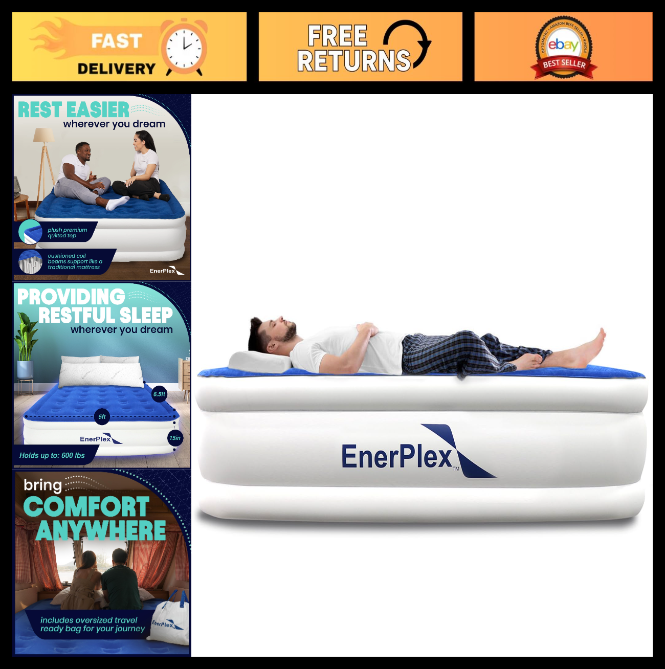 Self Inflating Air Mattress with Built in Pump & Neck Support   Portable Inflata0