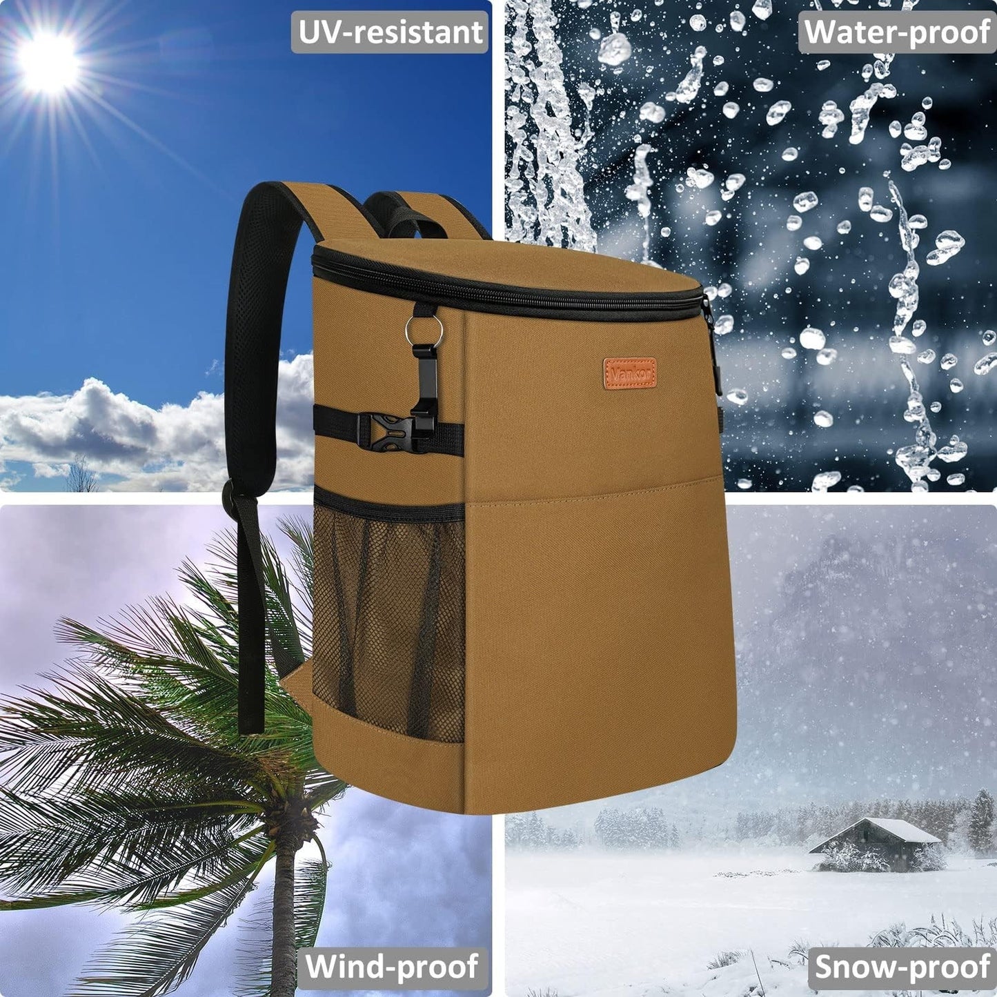 Insulated Camping Cooler Backpack - Holds 30-45 Cans, Waterproof & Leak Proof, I4
