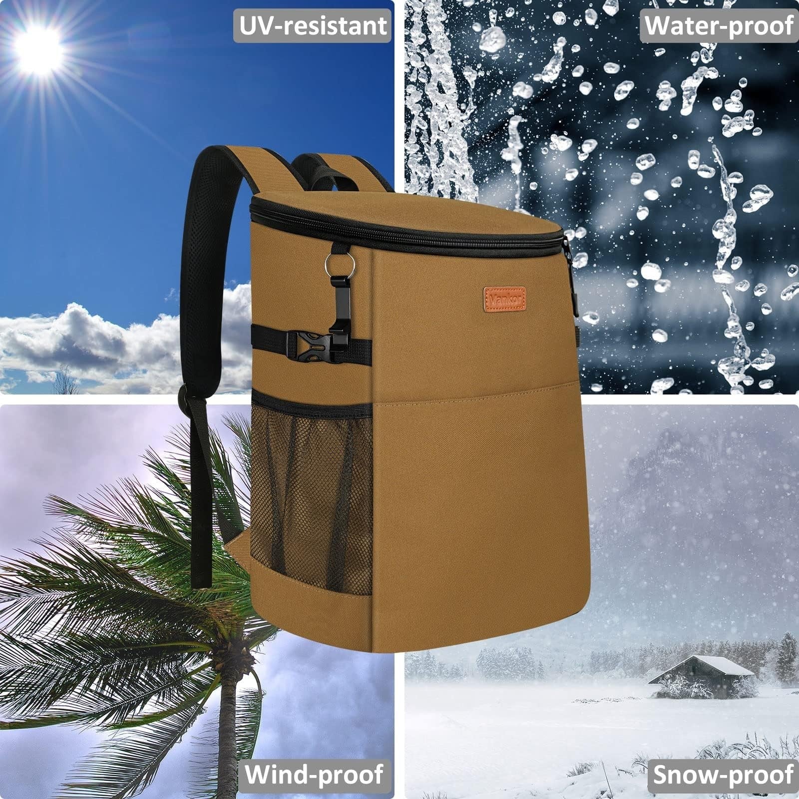 Insulated Camping Cooler Backpack - Holds 30-45 Cans, Waterproof & Leak Proof, I4