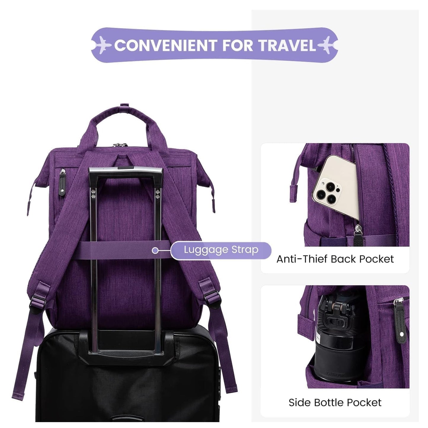 Stylish 15.6" Laptop Backpack for Women   Work, Travel, Teacher, Nurse Bag, Purp5