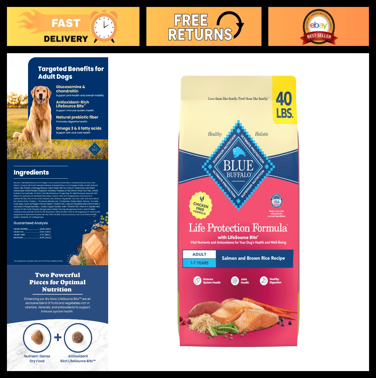 Premium Salmon Adult Dry Dog Food   Life Protection Formula, 40 lb Bag0