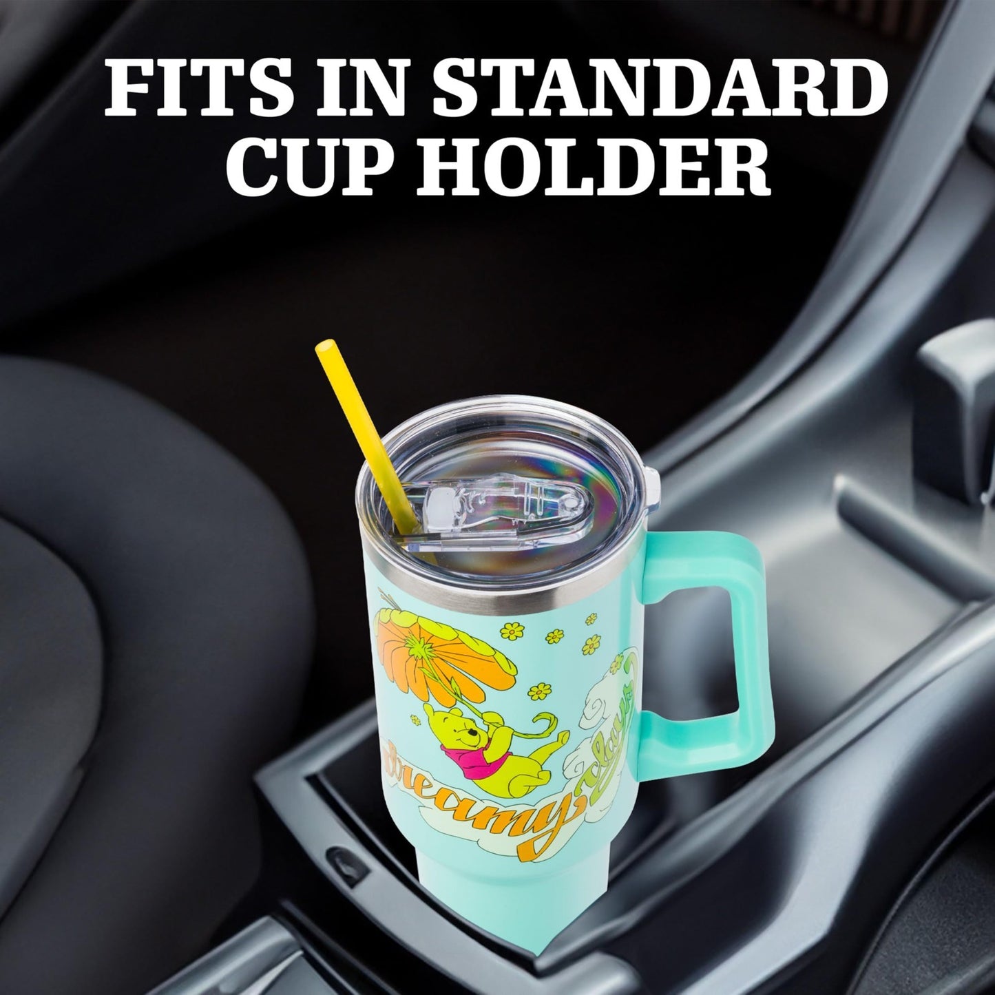 40oz Double Walled Stainless Steel Tumbler with Handle & Straw   Disney Pooh Art6