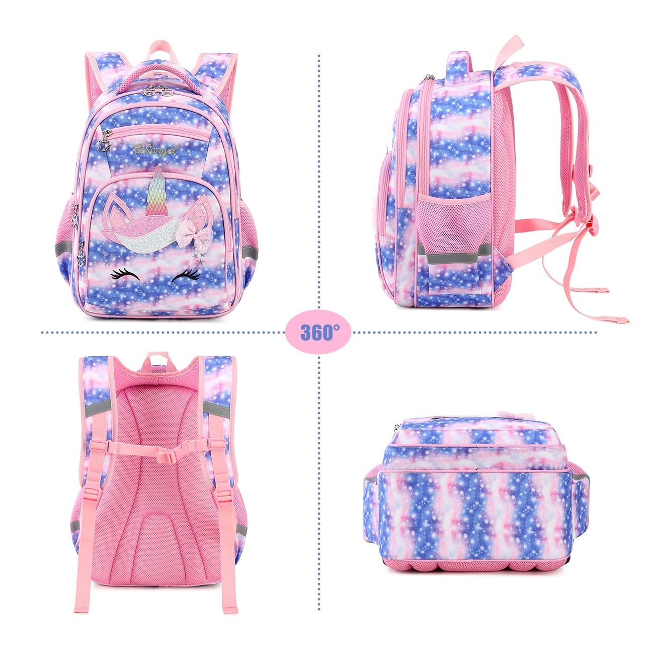 Cute Unicorn Girls Backpack Set with Lunch Box & Pencil Case   Multi Compartment5