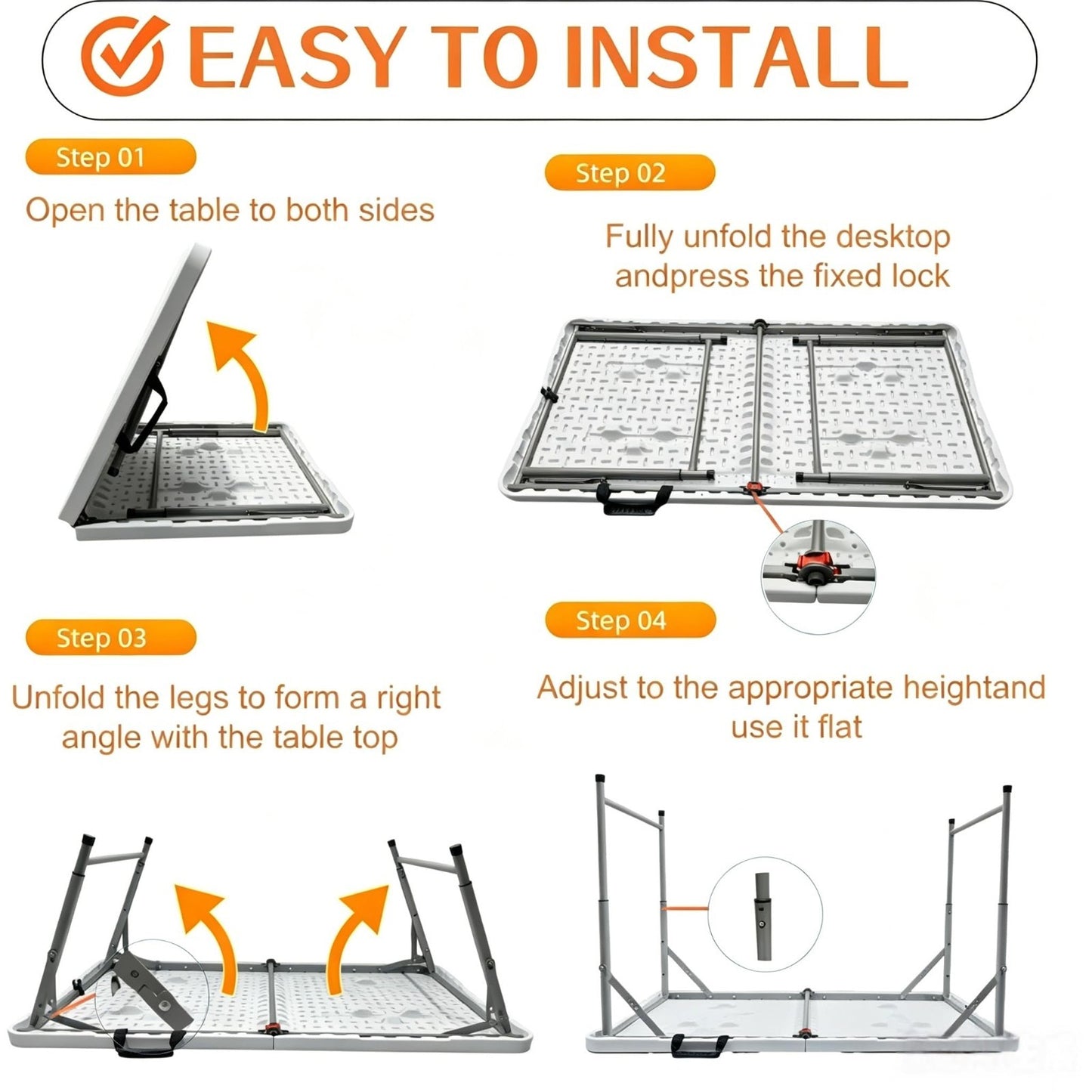 Portable 4ft Folding Table - Heavy Duty, Adjustable Height, Indoor/Outdoor Use,4