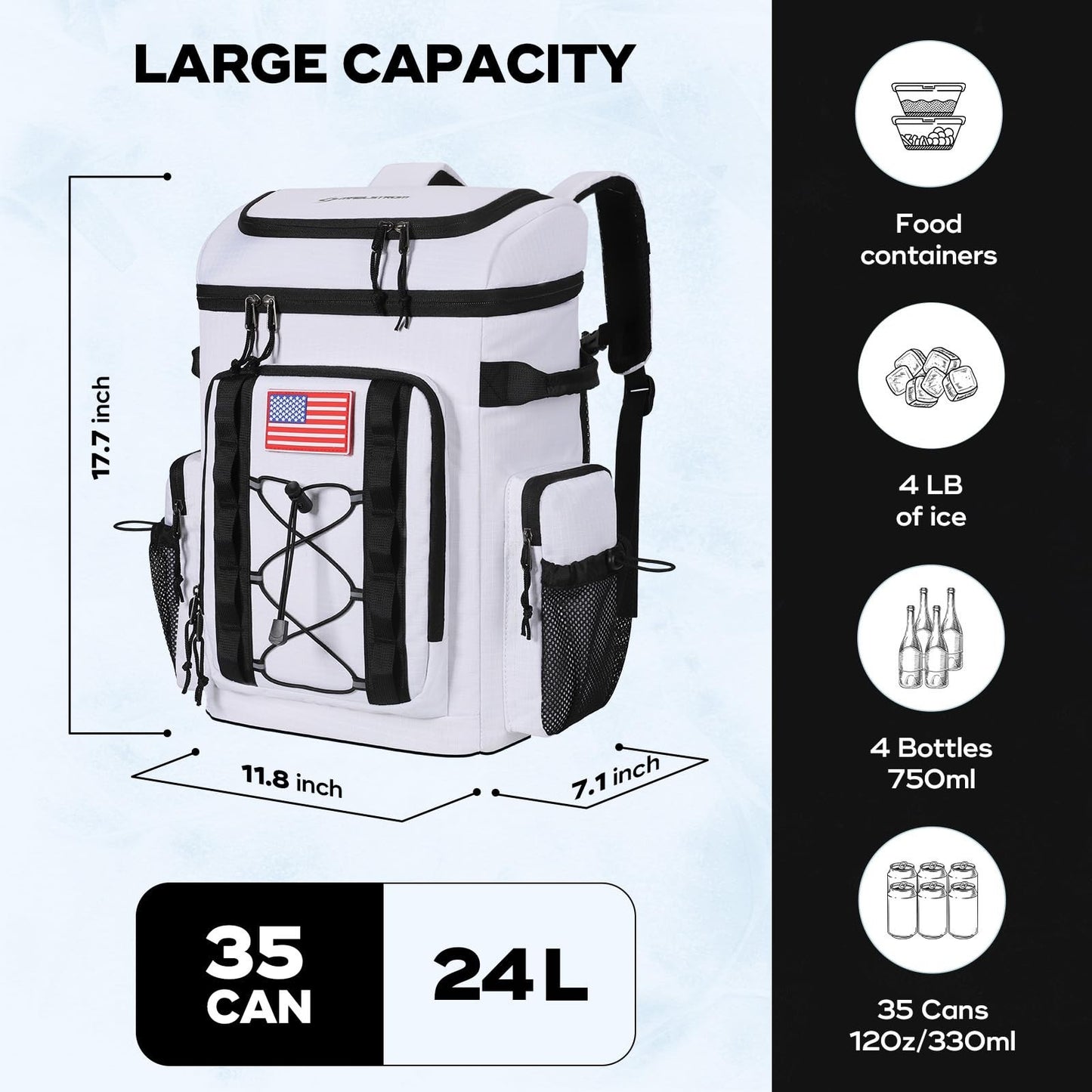 Insulated Backpack Cooler - 35/50 Can, Leakproof Soft Bag, Keeps Food Cold 16H,3