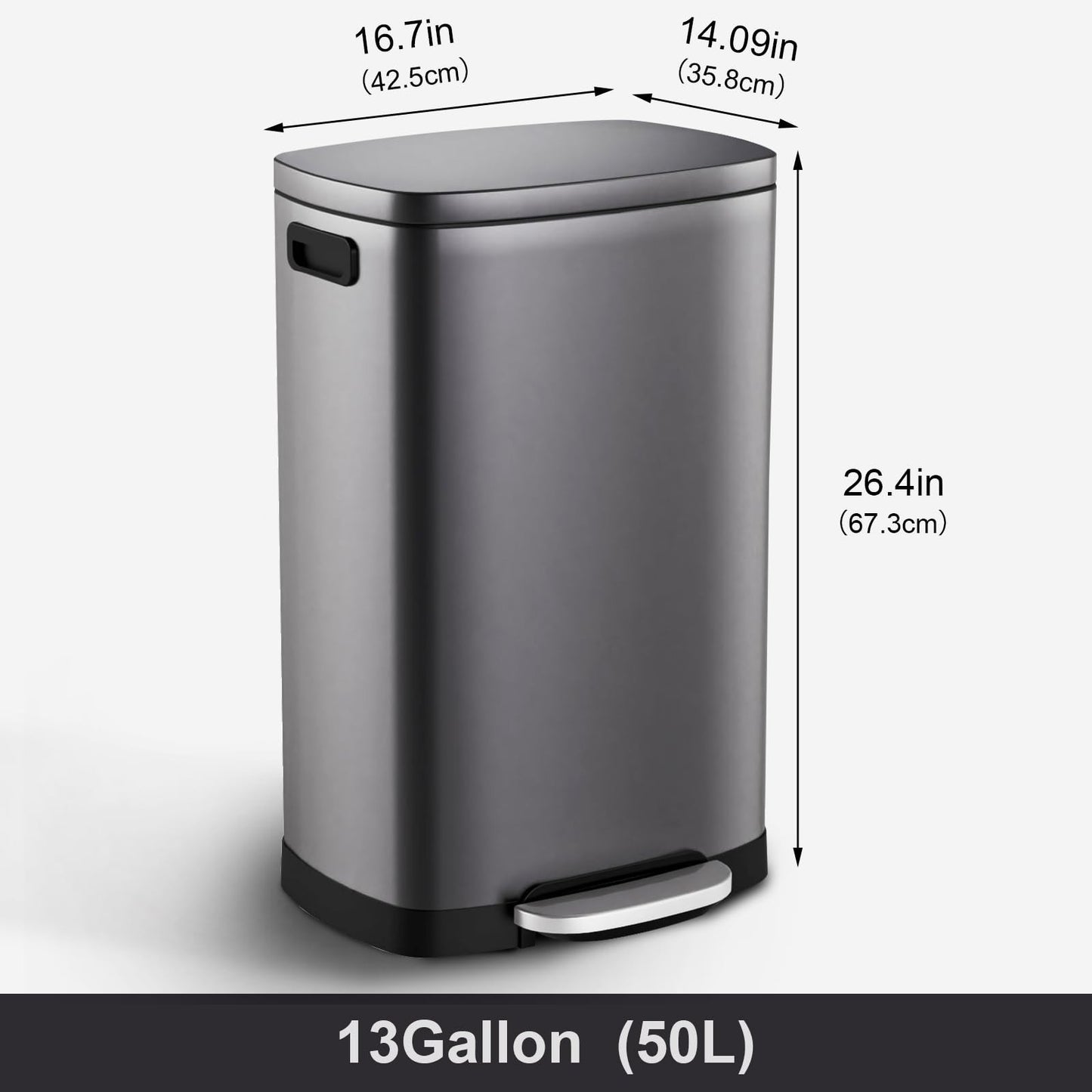 Stainless Steel 13 Gal Kitchen Trash Can with Soft Close Lid & Pedal | Fingerpri3