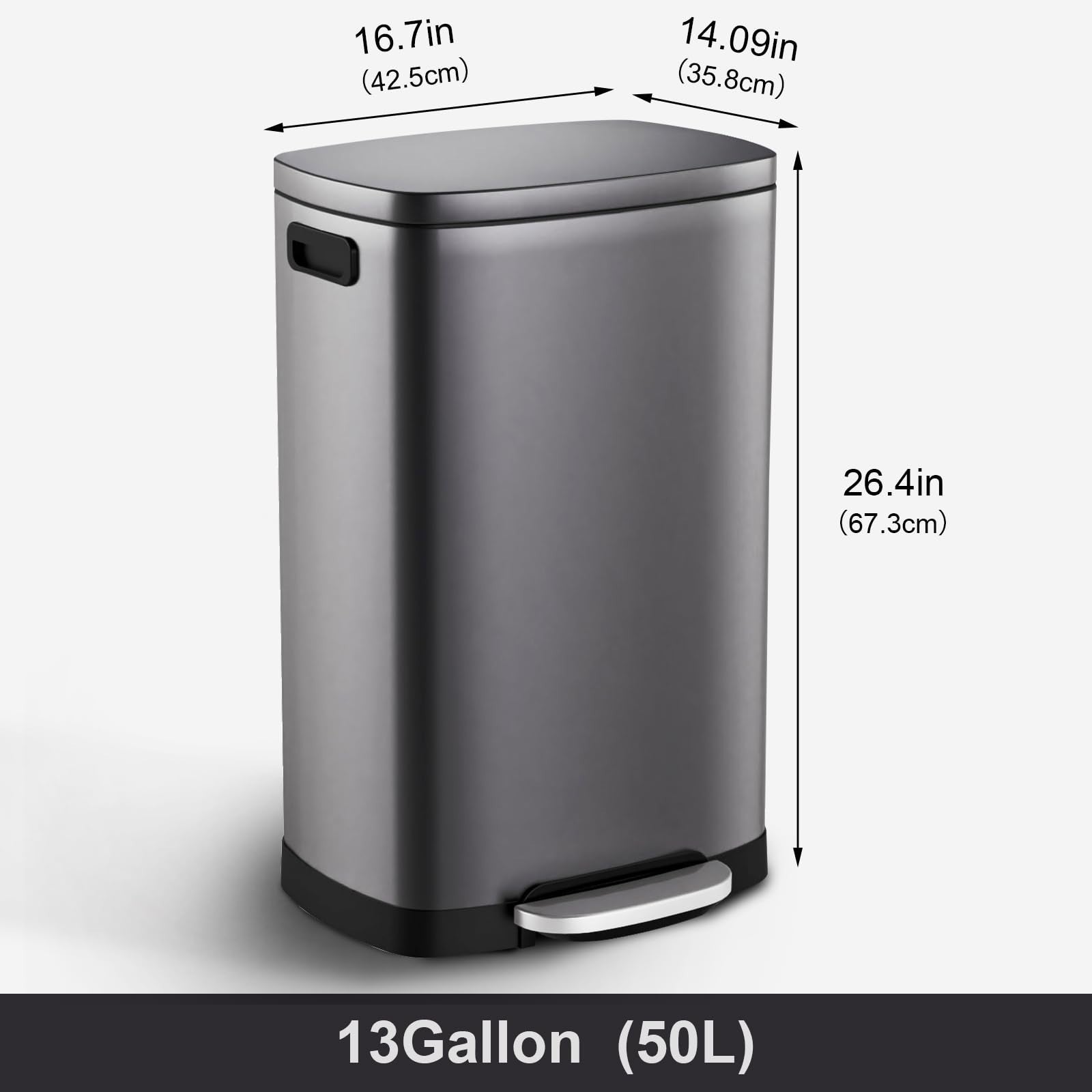 Stainless Steel 13 Gal Kitchen Trash Can with Soft Close Lid & Pedal | Fingerpri3