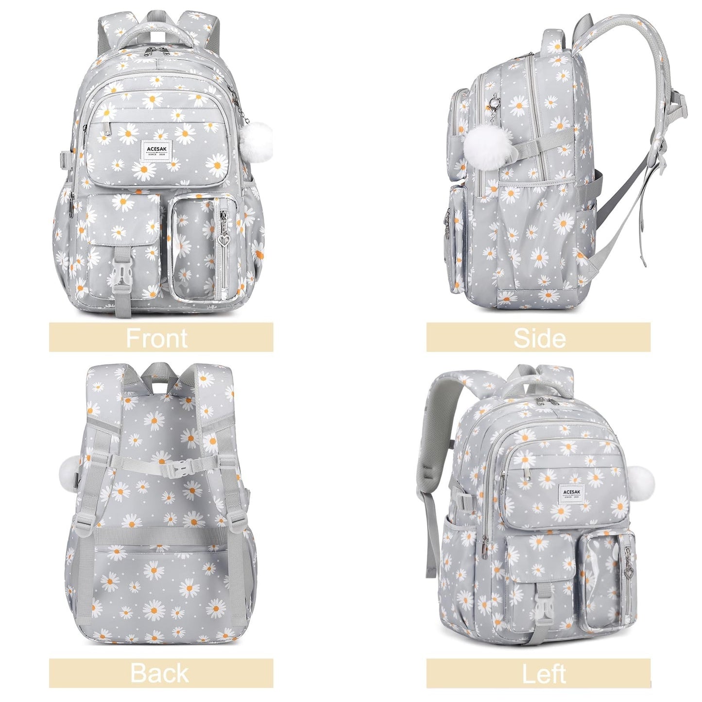 Stylish Girls Backpack Set with Lunch Bag & Pencil Pouch   Teen Laptop Bookbag,6