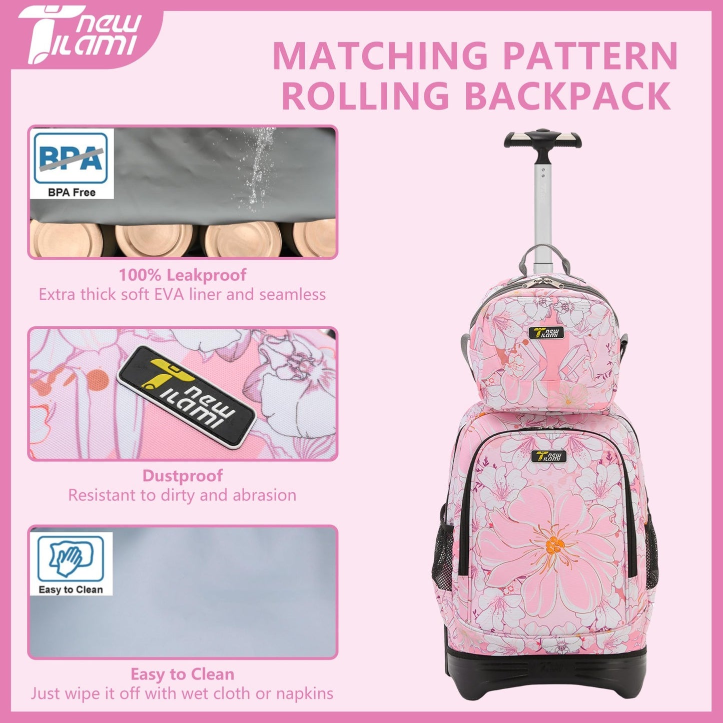 18" Rolling Backpack with Lunch Bag for Kids   School Travel Bag for Boys & Girl6