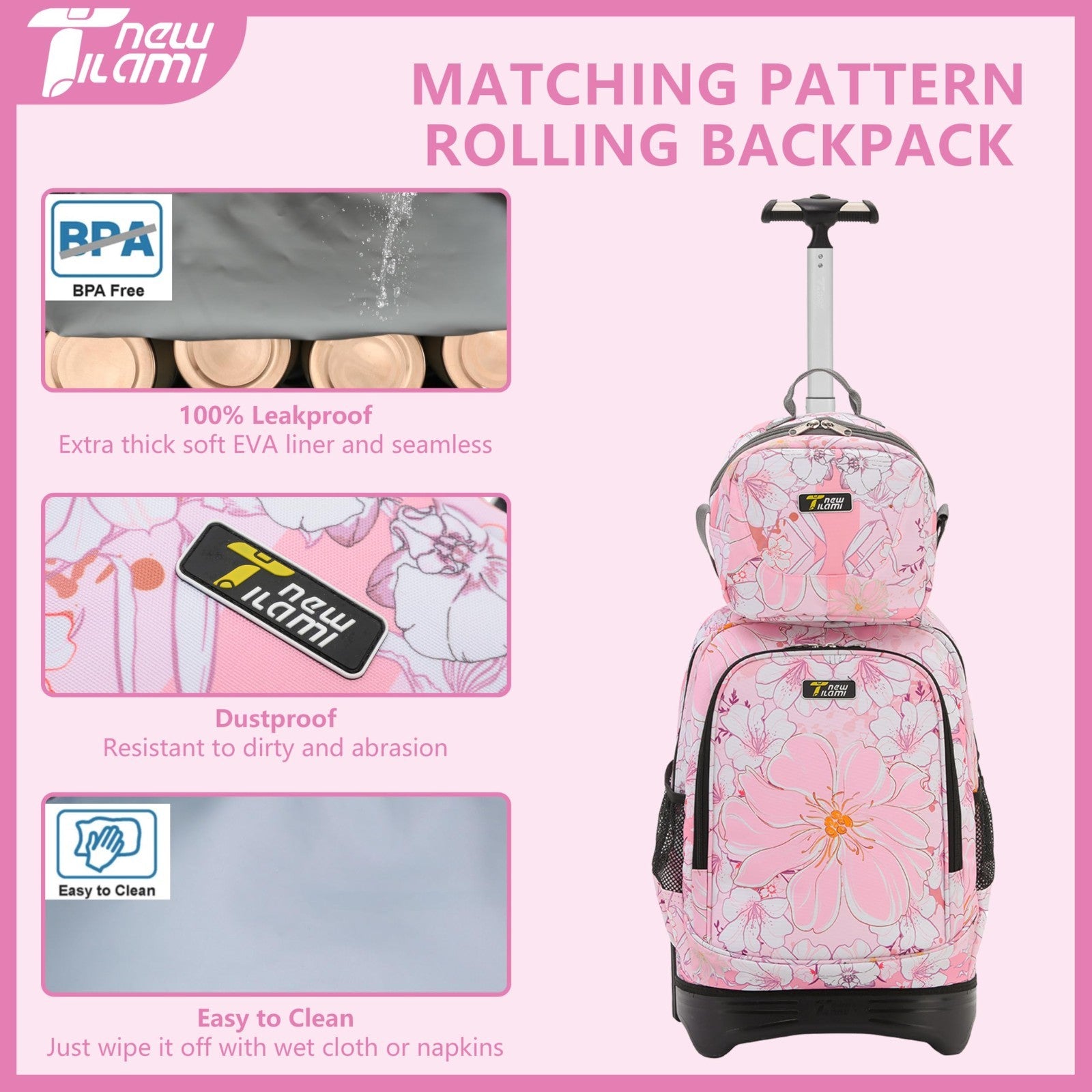 18" Rolling Backpack with Lunch Bag for Kids   School Travel Bag for Boys & Girl6