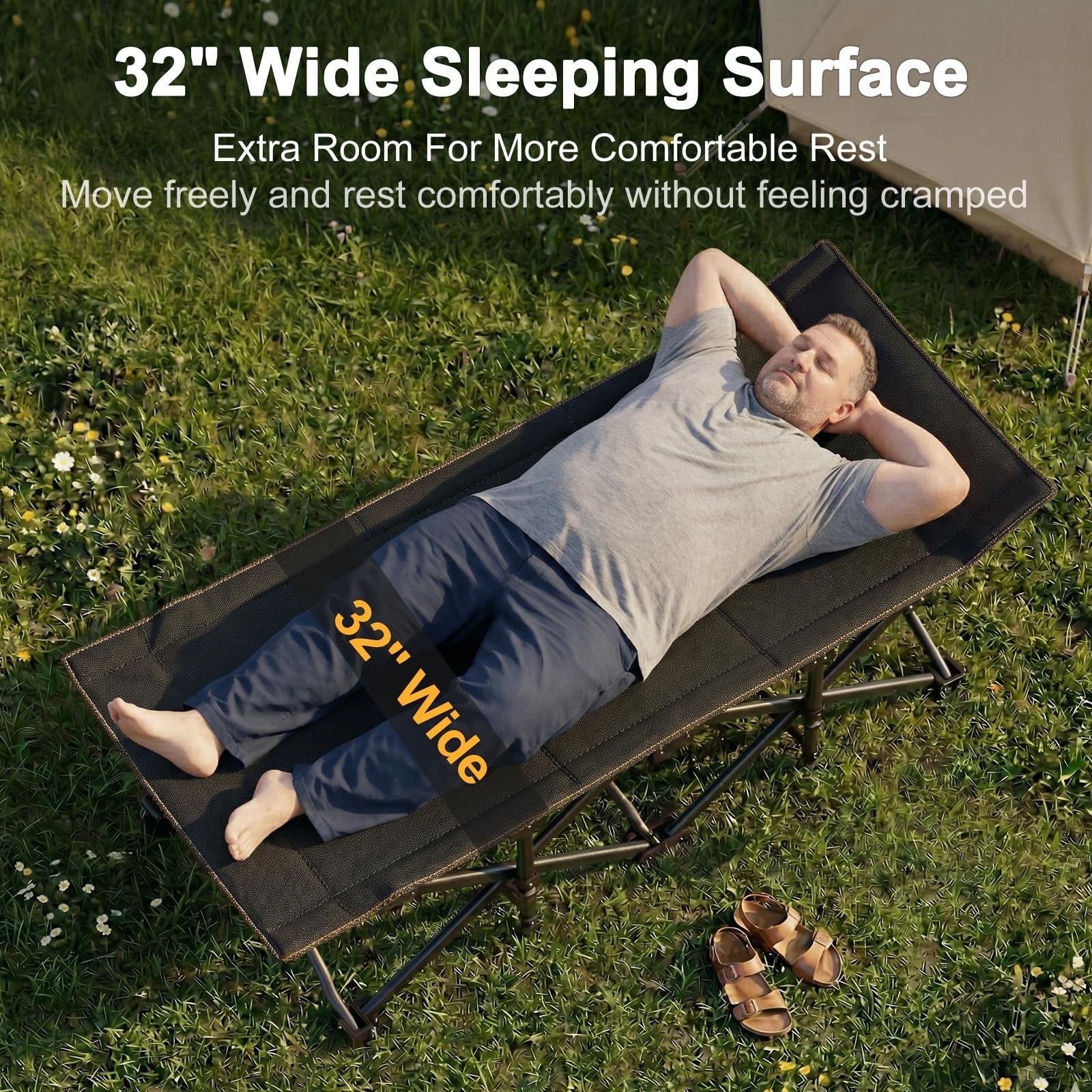 XXL Folding Camping Cot for Adults   32" Wide, 900 lb Capacity, Sturdy Frame, Ma4