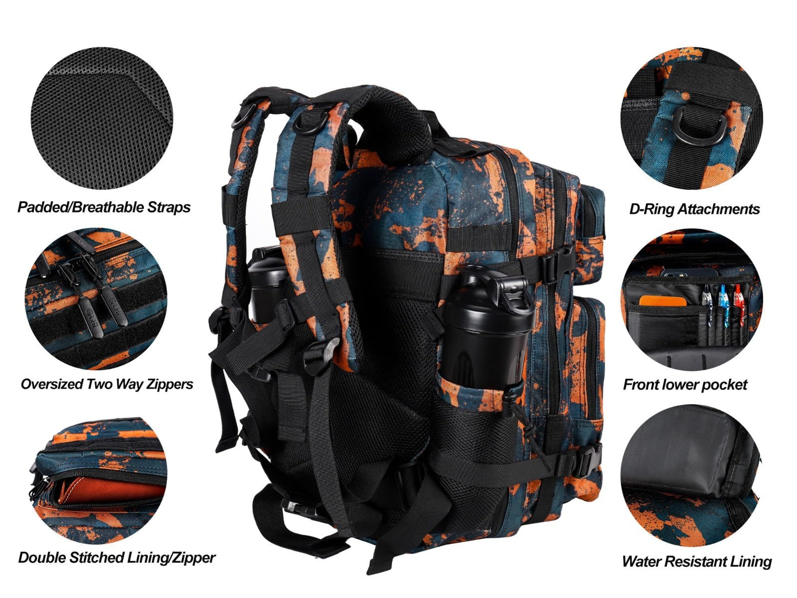 Tactical Military Backpack 25L/35L Army Assault Pack Rucksack with Water Bottle4