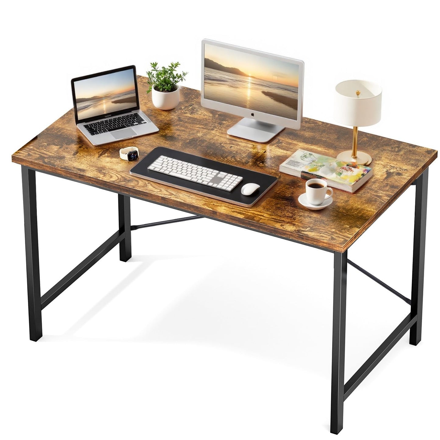 47 Inch Modern Small Office Desk - Rustic Brown Writing Table with Metal Frame1
