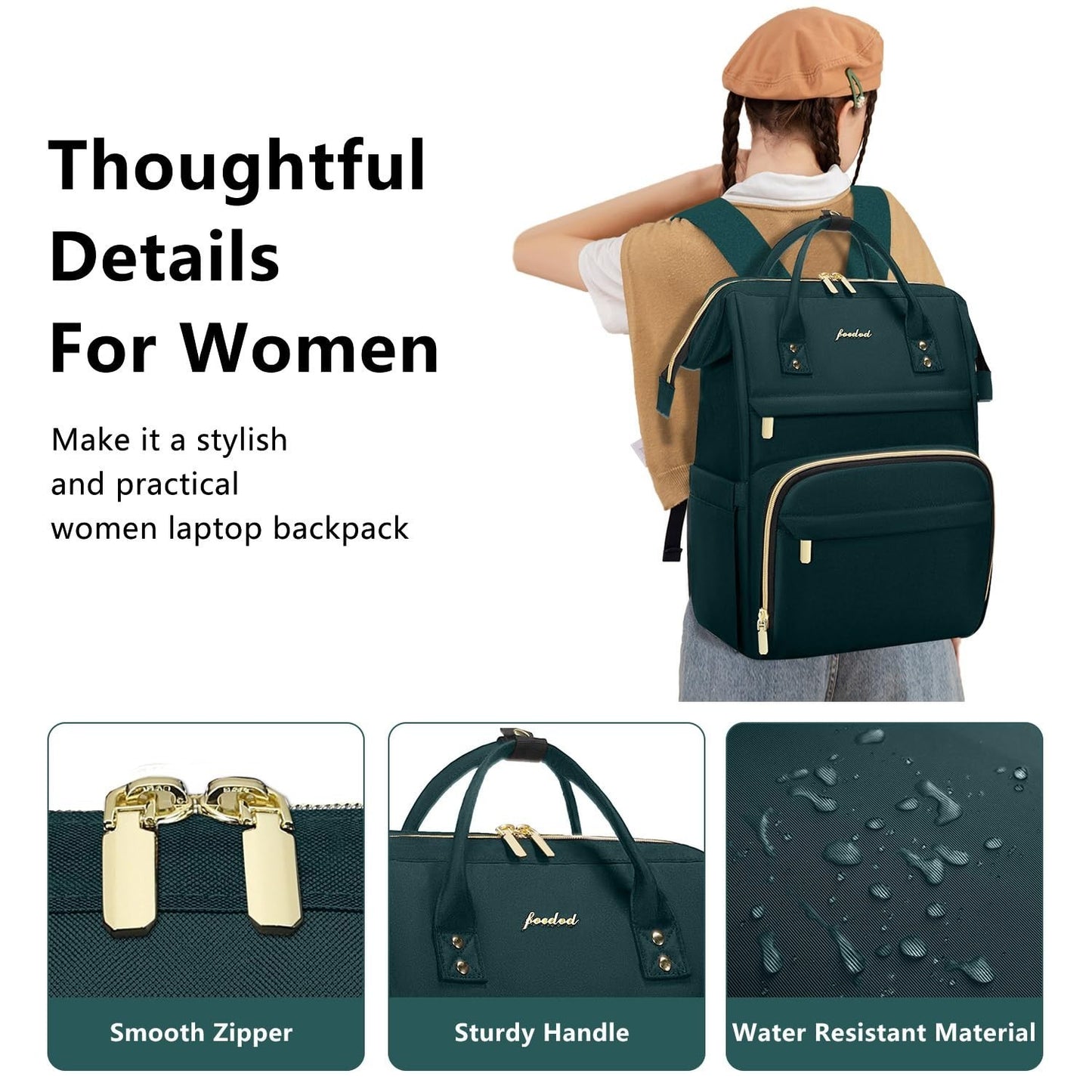 Stylish 15.6" Laptop Backpack for Women   Waterproof Travel Work Bag, Nurse Teac4