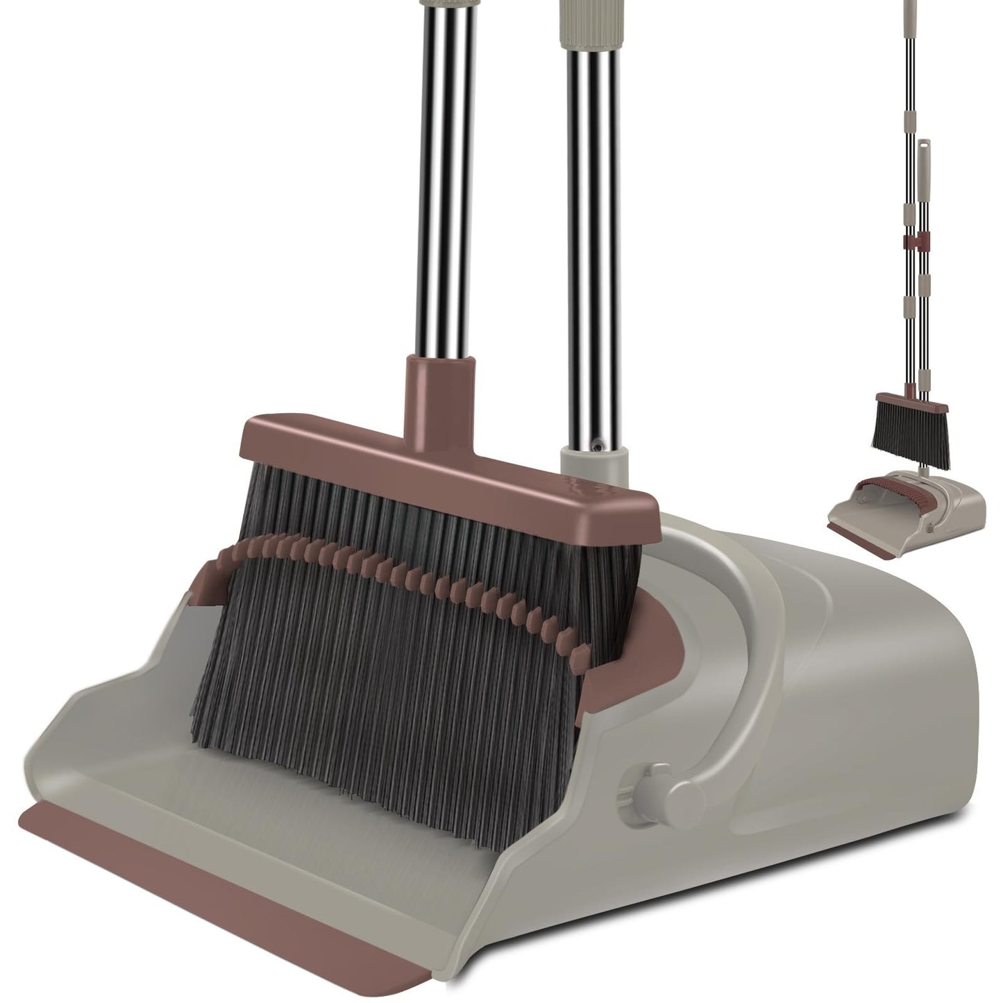 Self-Cleaning Broom & Dustpan Set with Teeth, Long Handle for Pet Hair, Home Use1