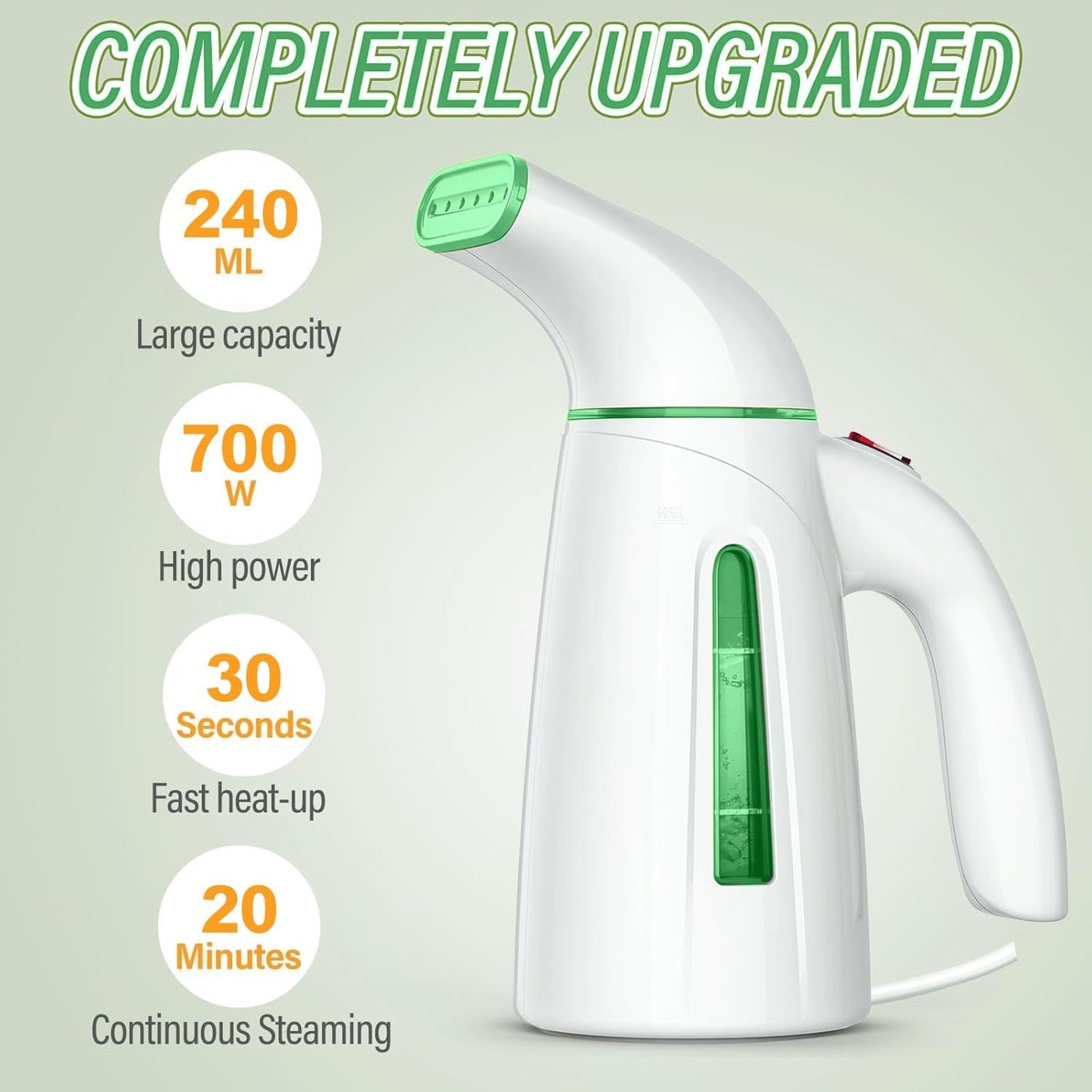 Portable Handheld Garment Steamer, 700W Fast Heat, 240ml Capacity, Travel Iron2