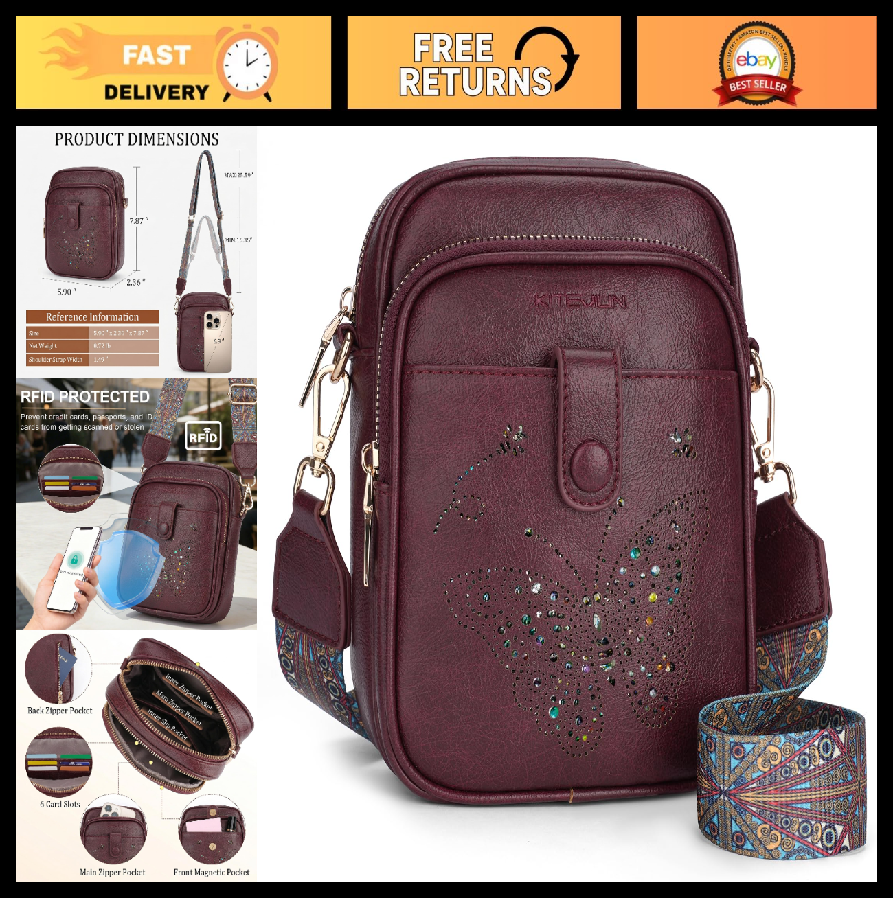 Stylish Leather Crossbody Bag for Women - Small Shoulder Purse with RFID Slots &0
