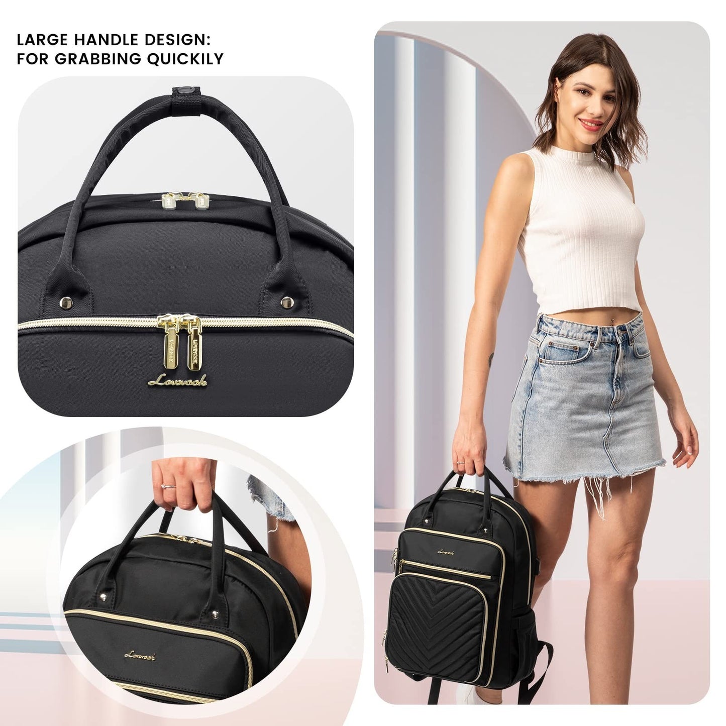 Stylish 15.6" Laptop Backpack for Women, Waterproof Travel Bag with USB Port, Bl6